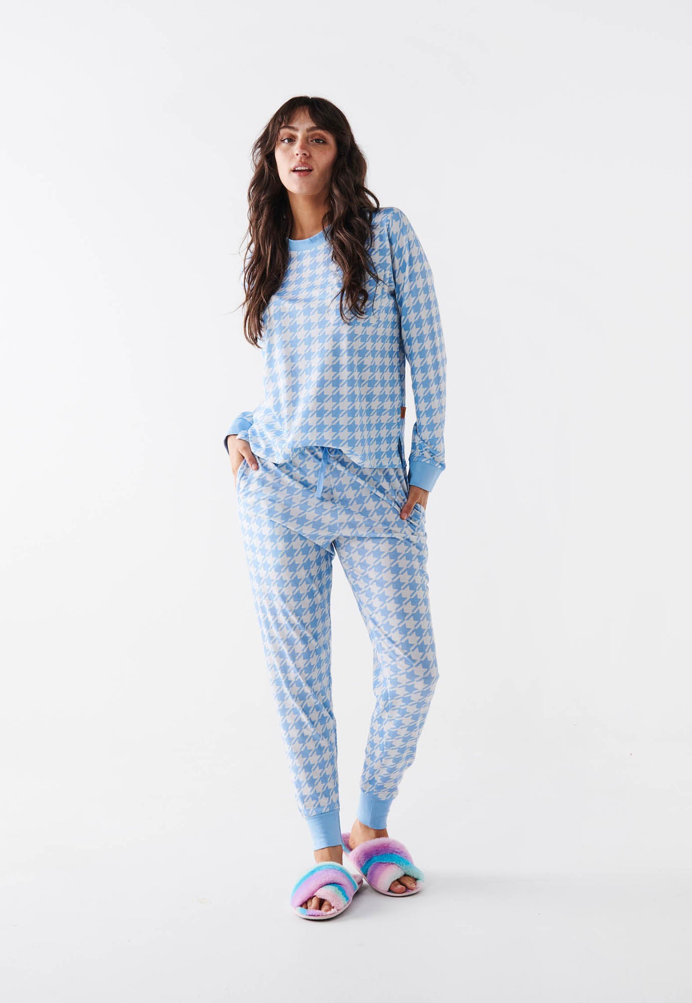 kip&co - houndstooth blue cotton pyjama set
