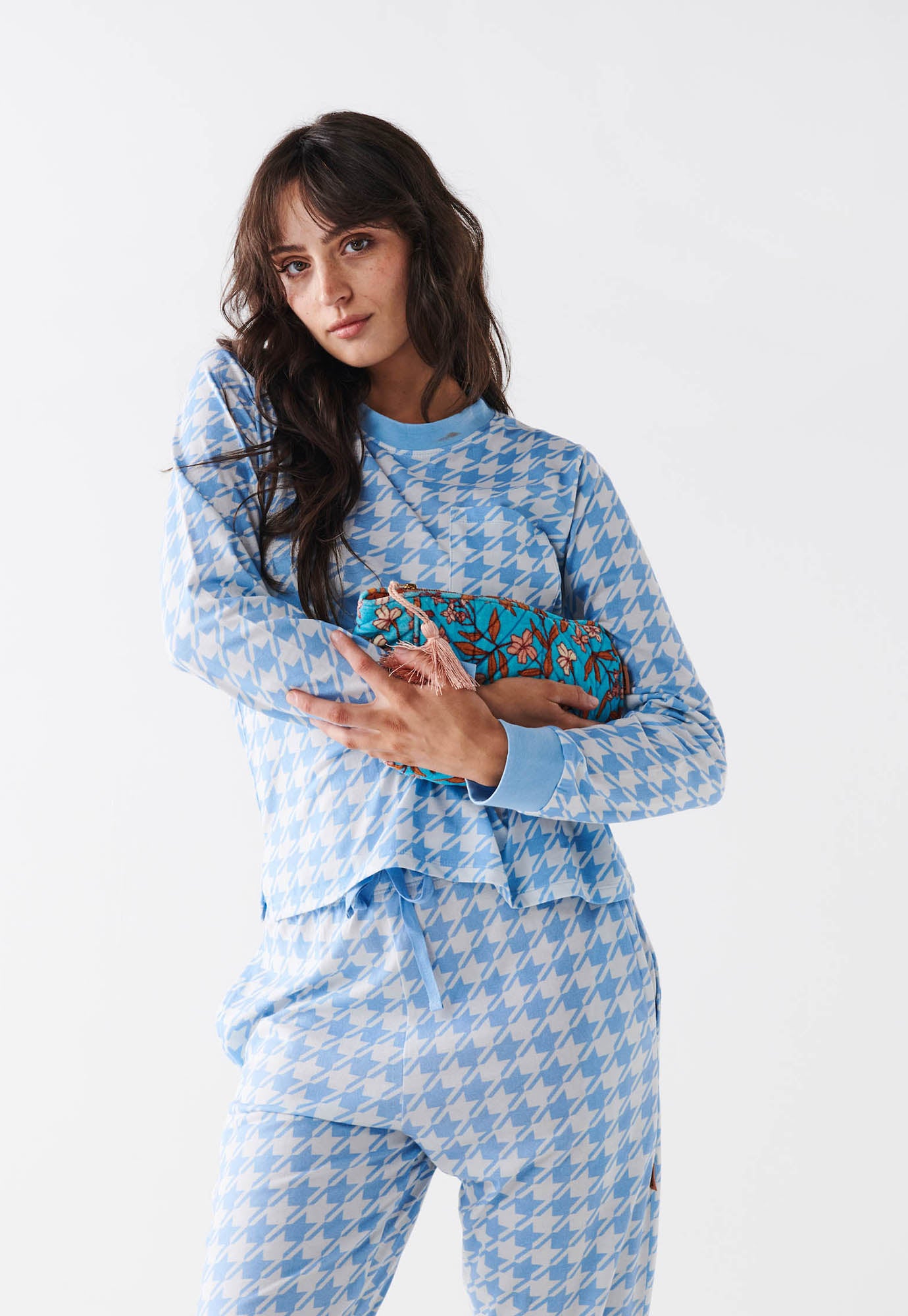 kip&co - houndstooth blue cotton pyjama set