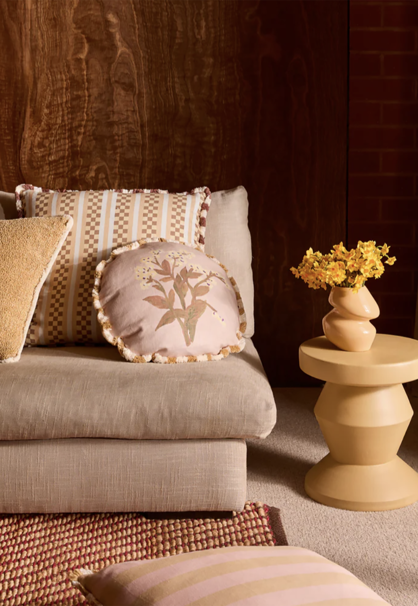 bonnie and neil - forget me not caramel linen cushion