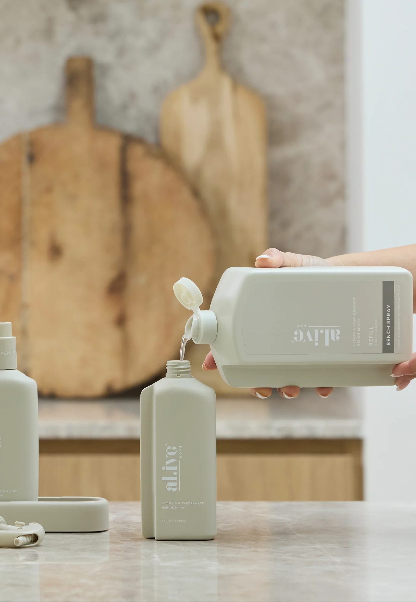 al.ive - kitchen bench spray refill - lemon & pomegranate