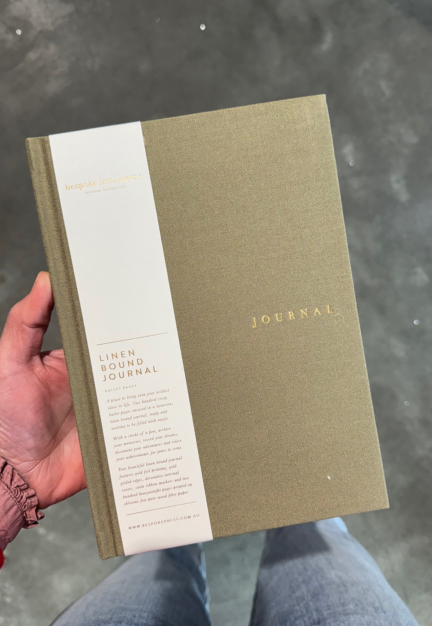 bespoke letterpress - linen bound bullet journal - saltmarsh green