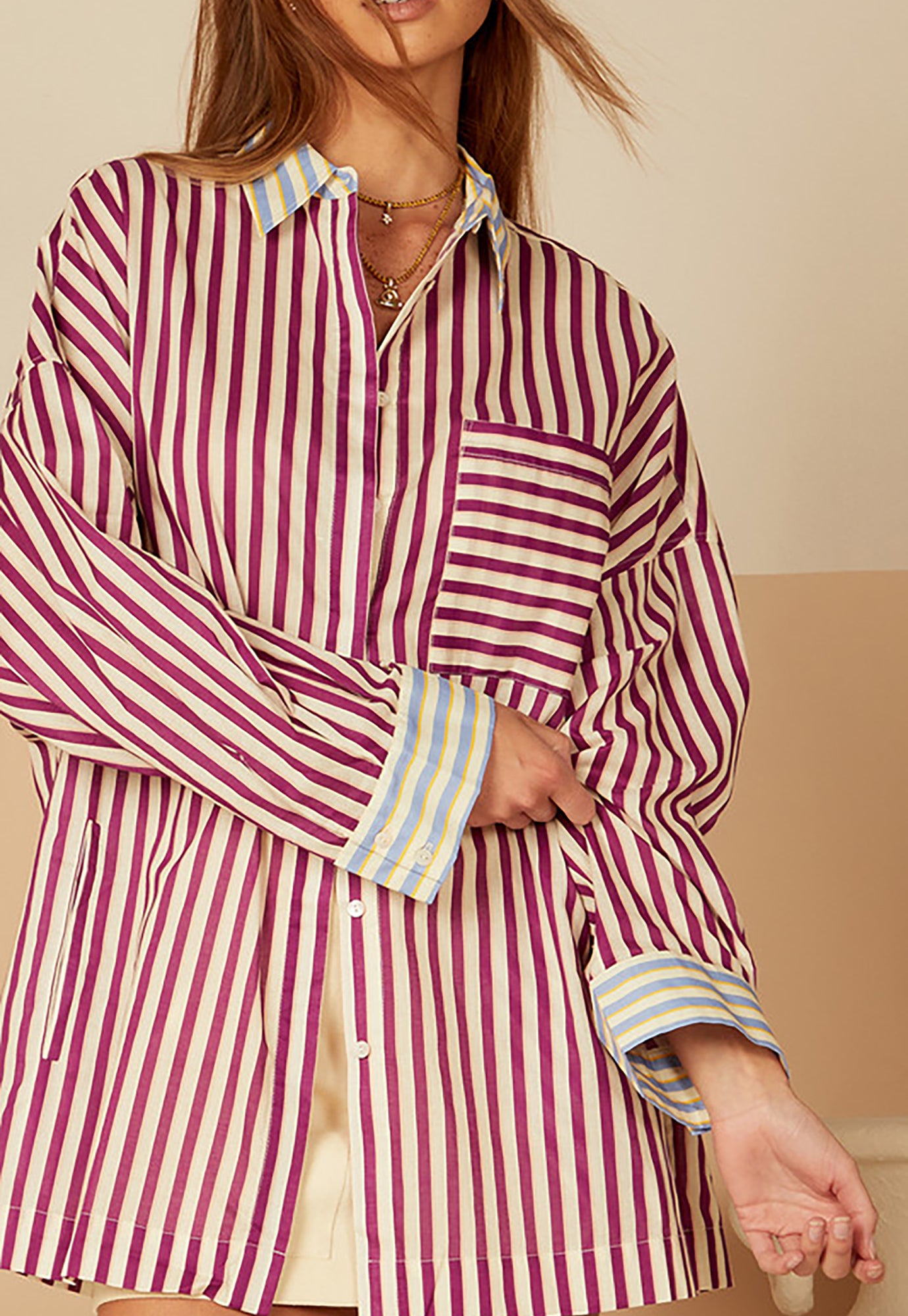 bohemian traders - oversized shirt - grape stripe