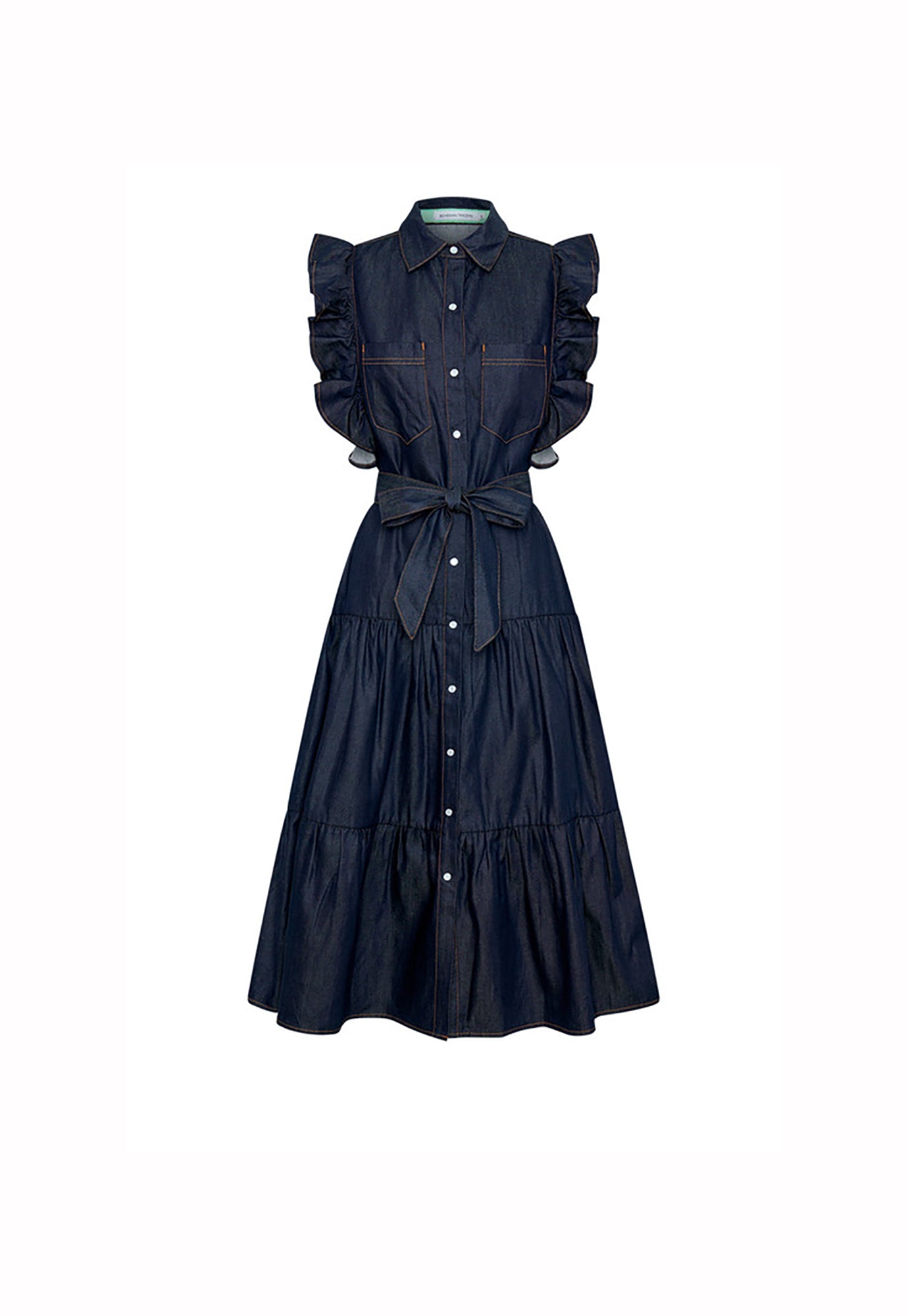 bohemian traders - ruffle batwing dress - indigo