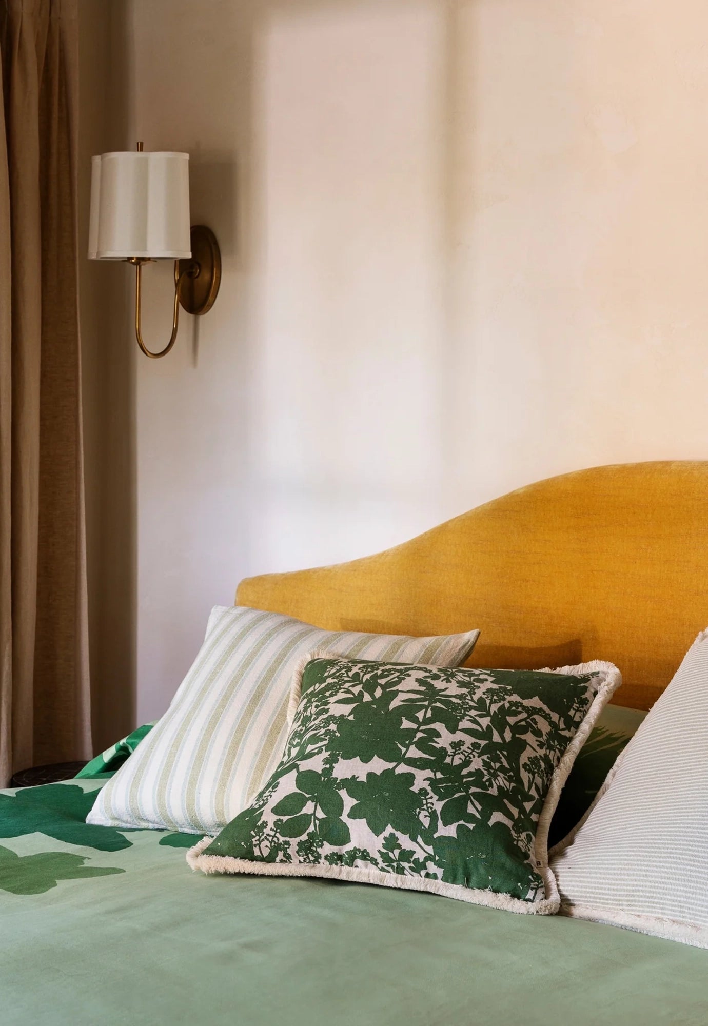 bonnie and neil - linear green linen cushion