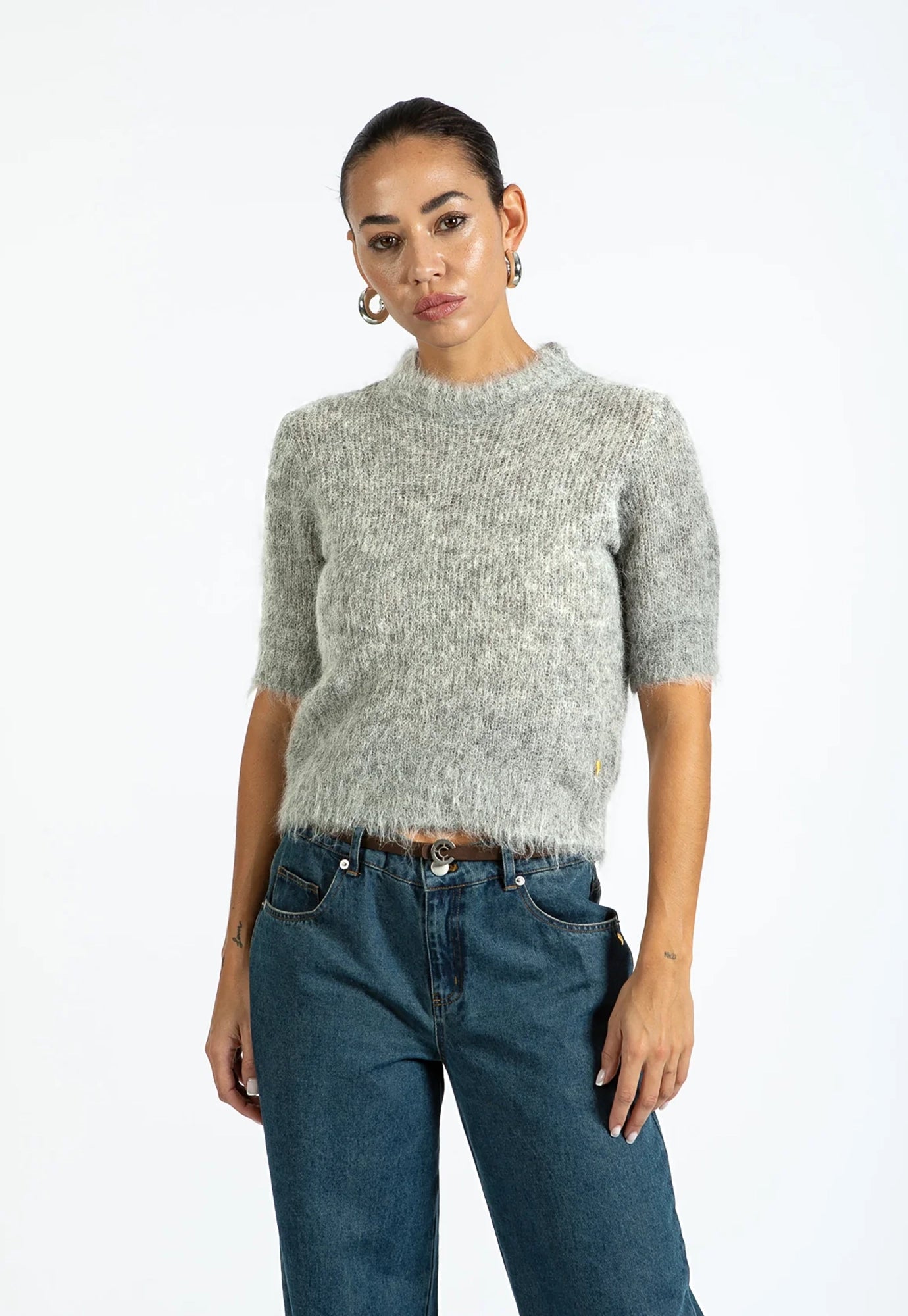 coster copenhagen - short sleeved alpaca knit - light grey melange