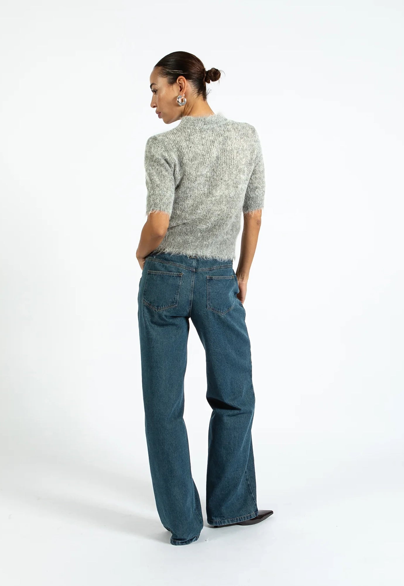 coster copenhagen - short sleeved alpaca knit - light grey melange