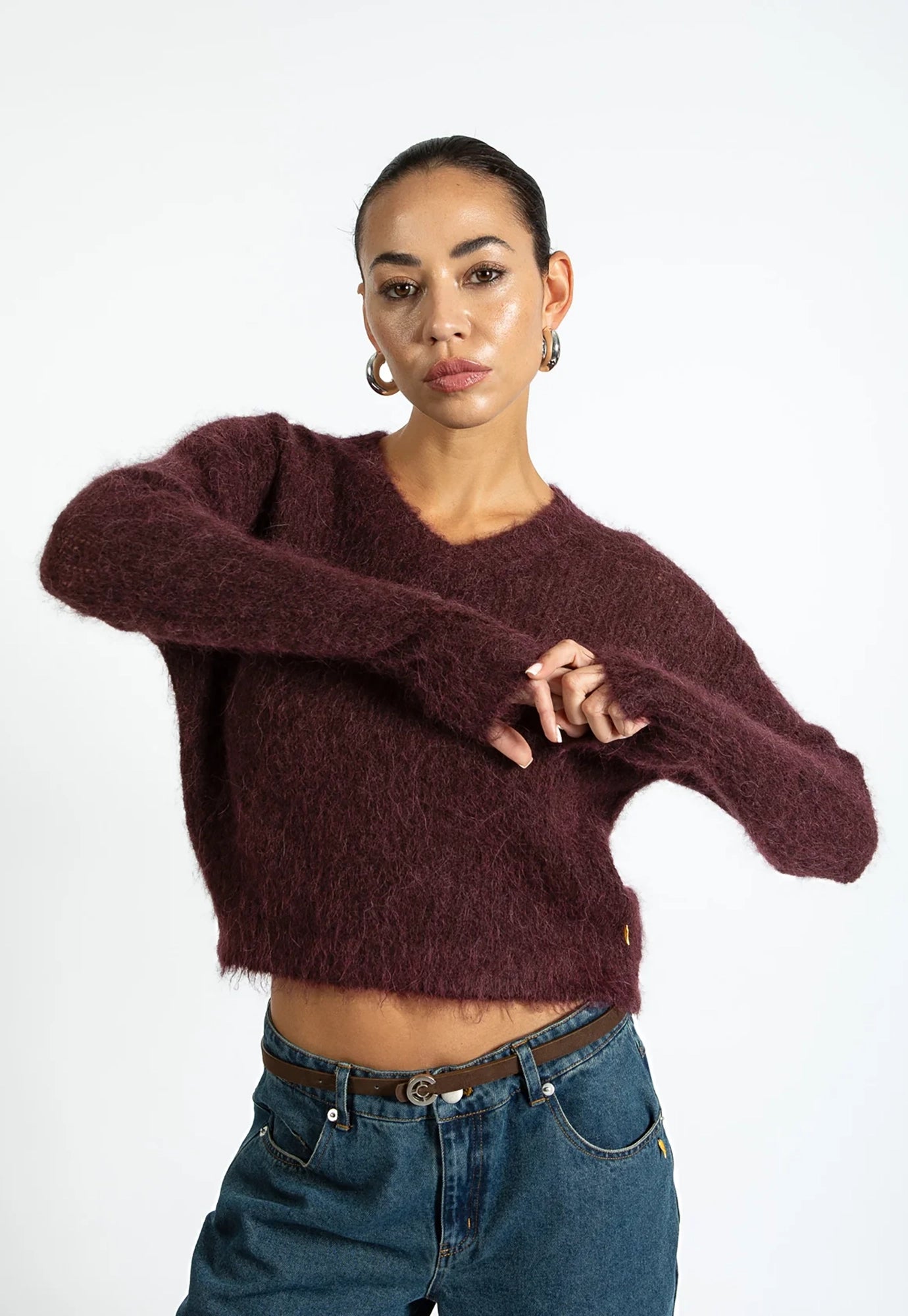 coster copenhagen - v neck alpaca knit - bordeaux