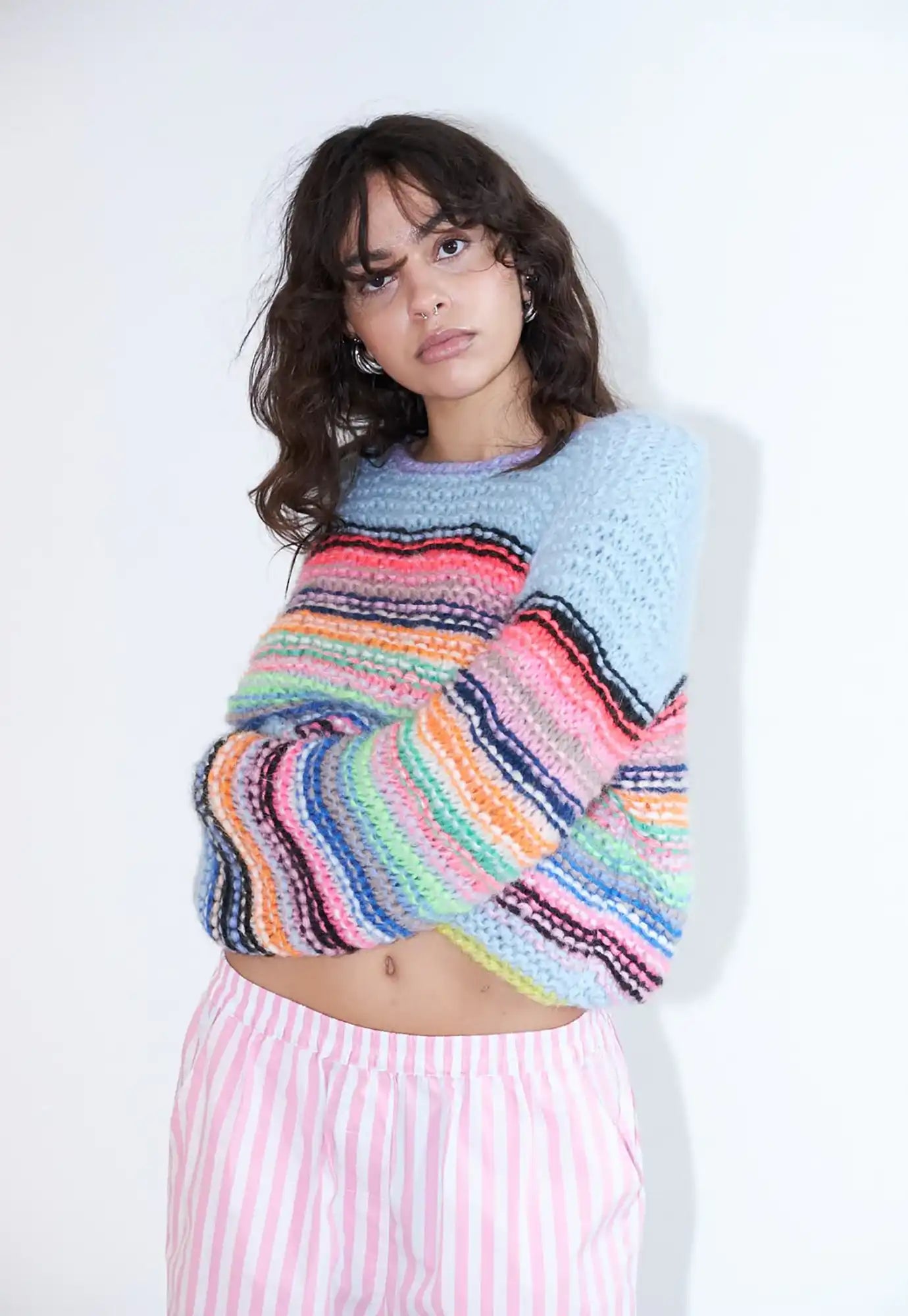 dawn x dare - sassie stripe knit - ice blue multi