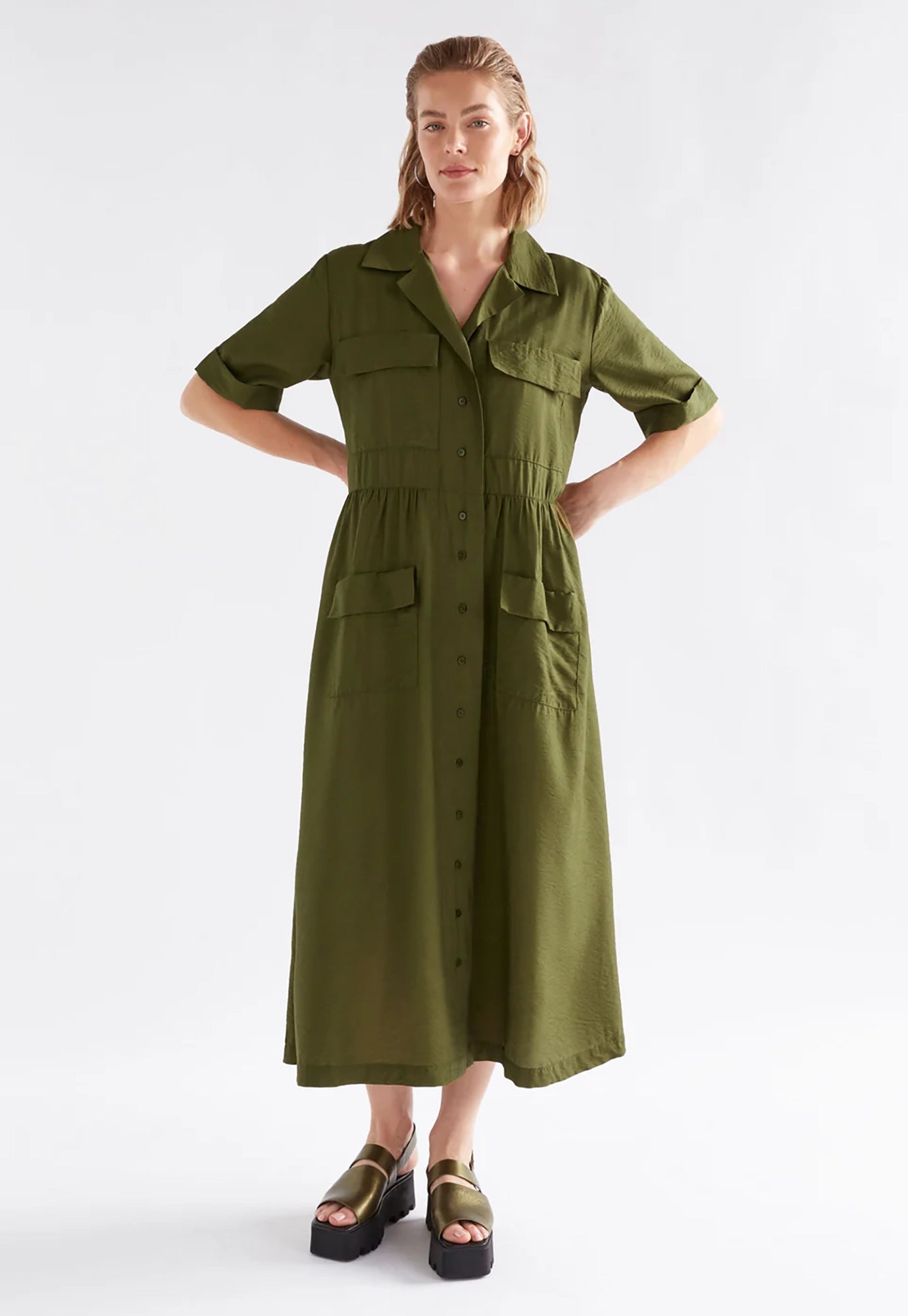 elk - eine shirt dress - bright olive