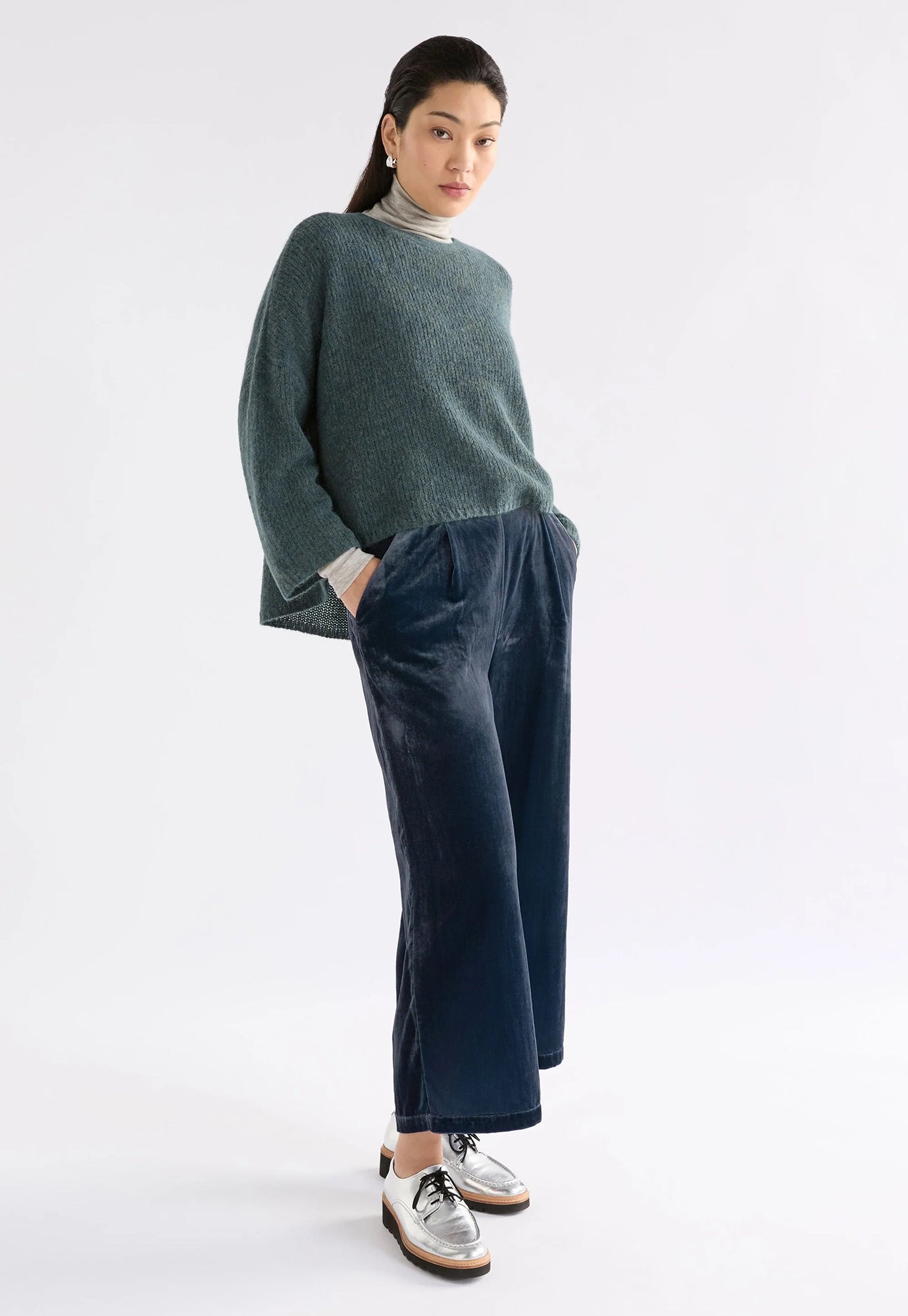 elk - suuri velvet wide leg pant - blue steel