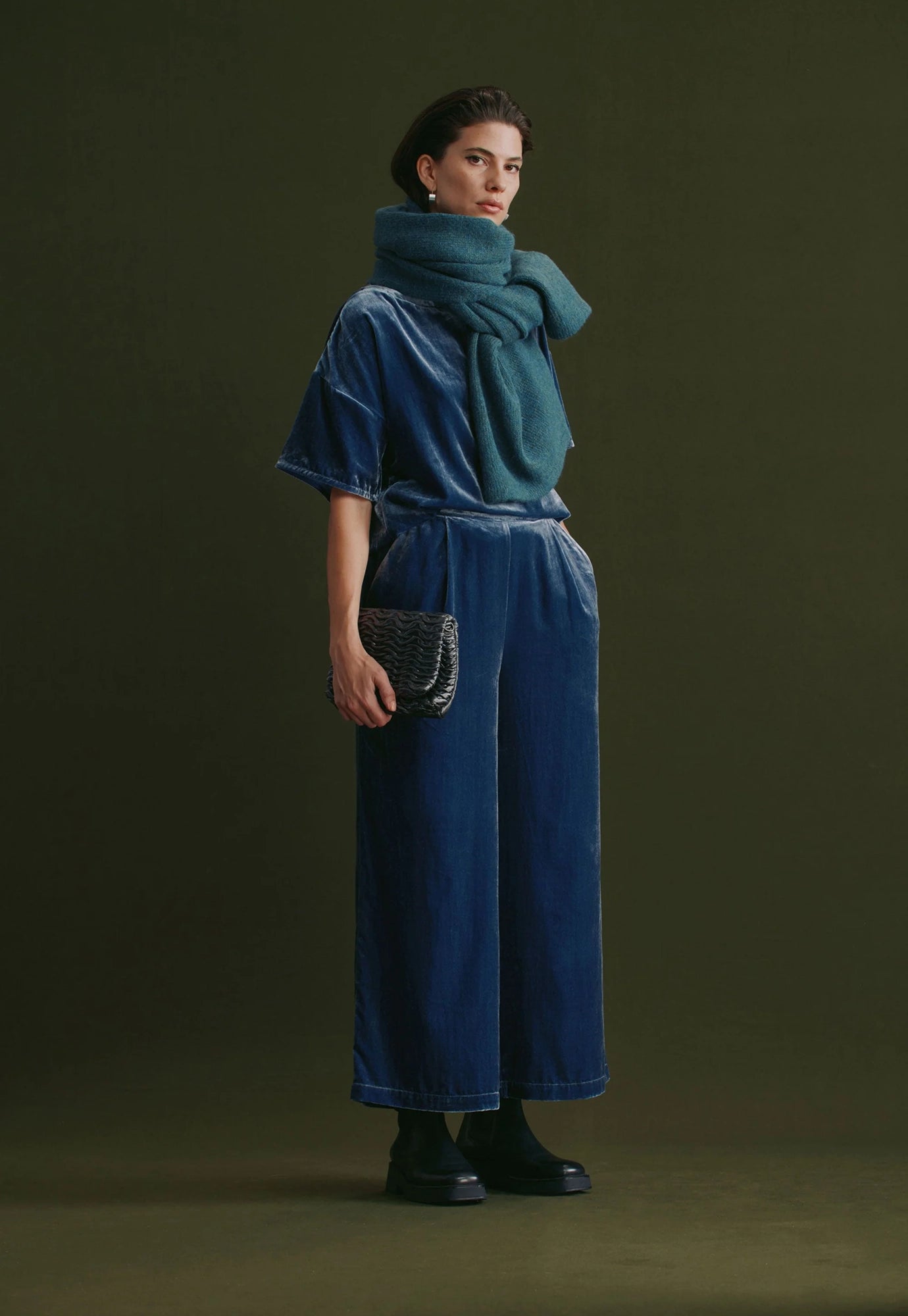 elk - suuri velvet wide leg pant - blue steel