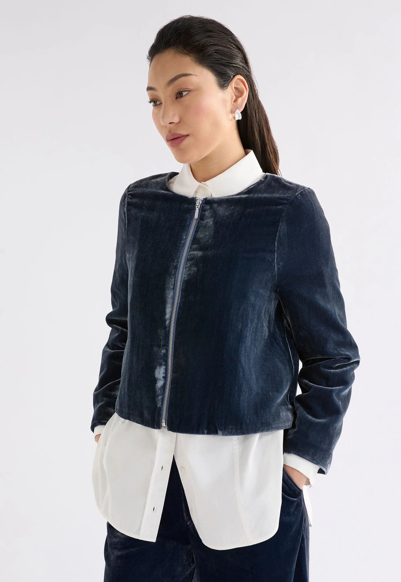 elk - suuri velvet zip jacket - blue steel