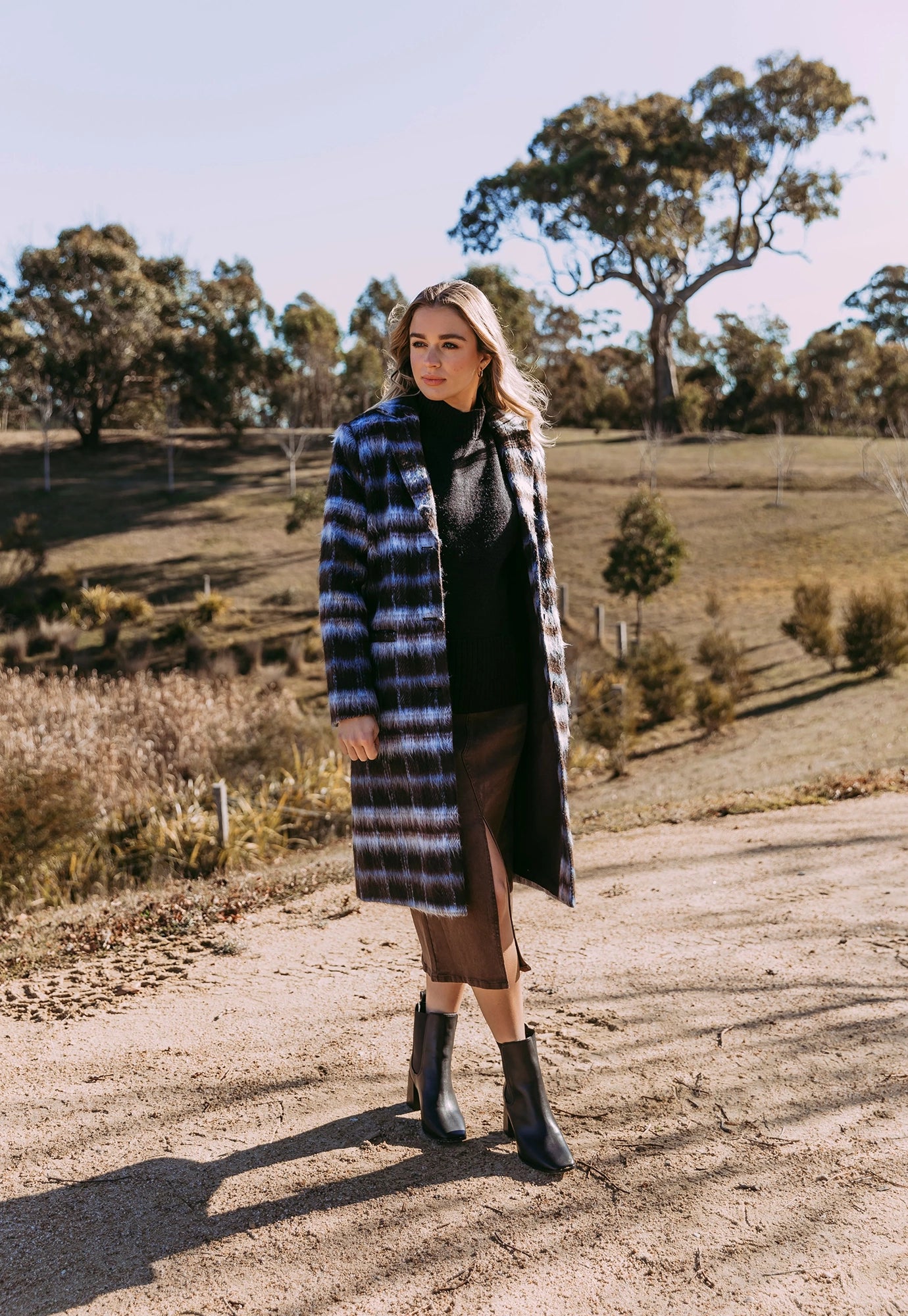 foxwood - bennett coat - choc & blue check
