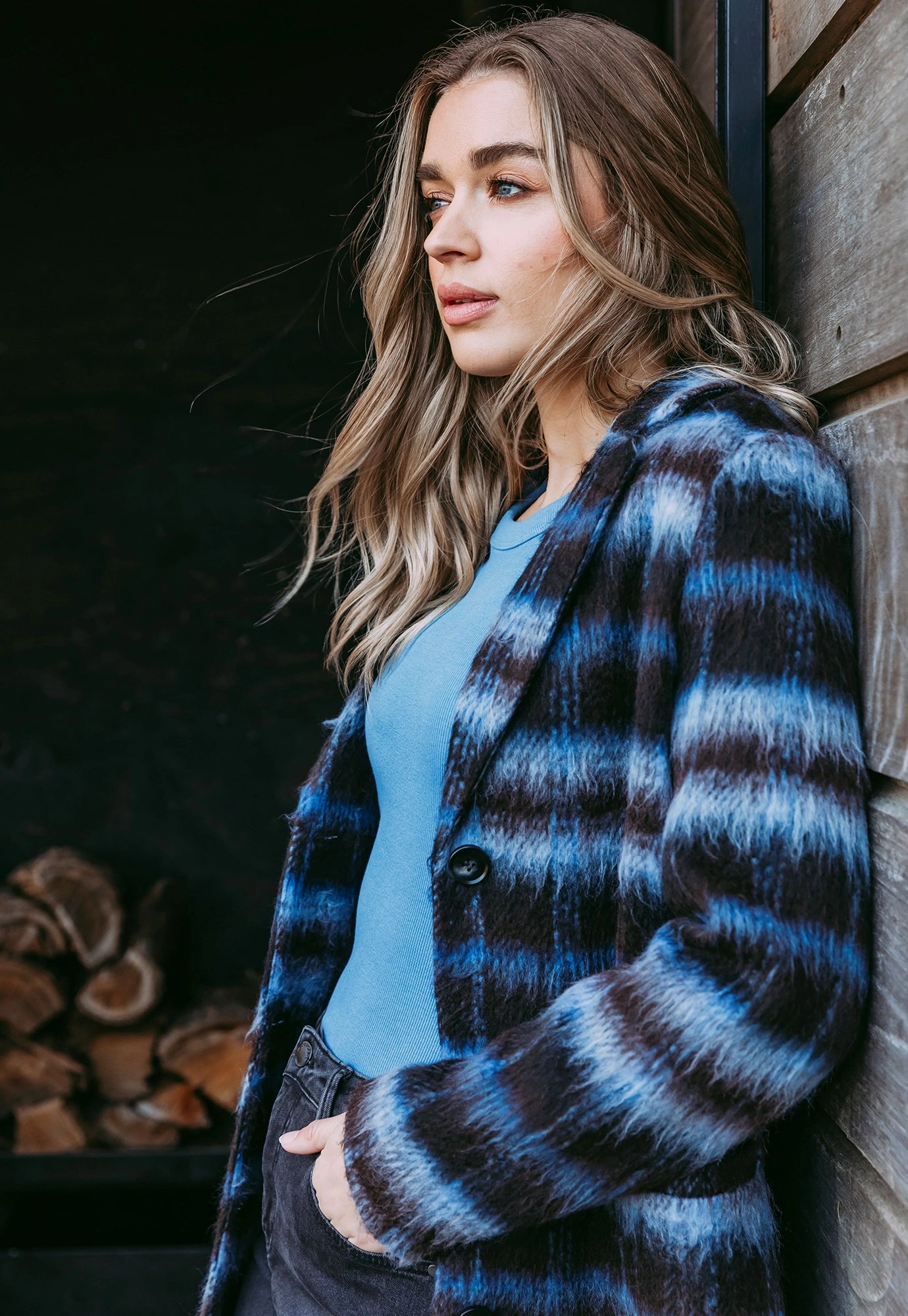 foxwood - bennett coat - choc & blue check