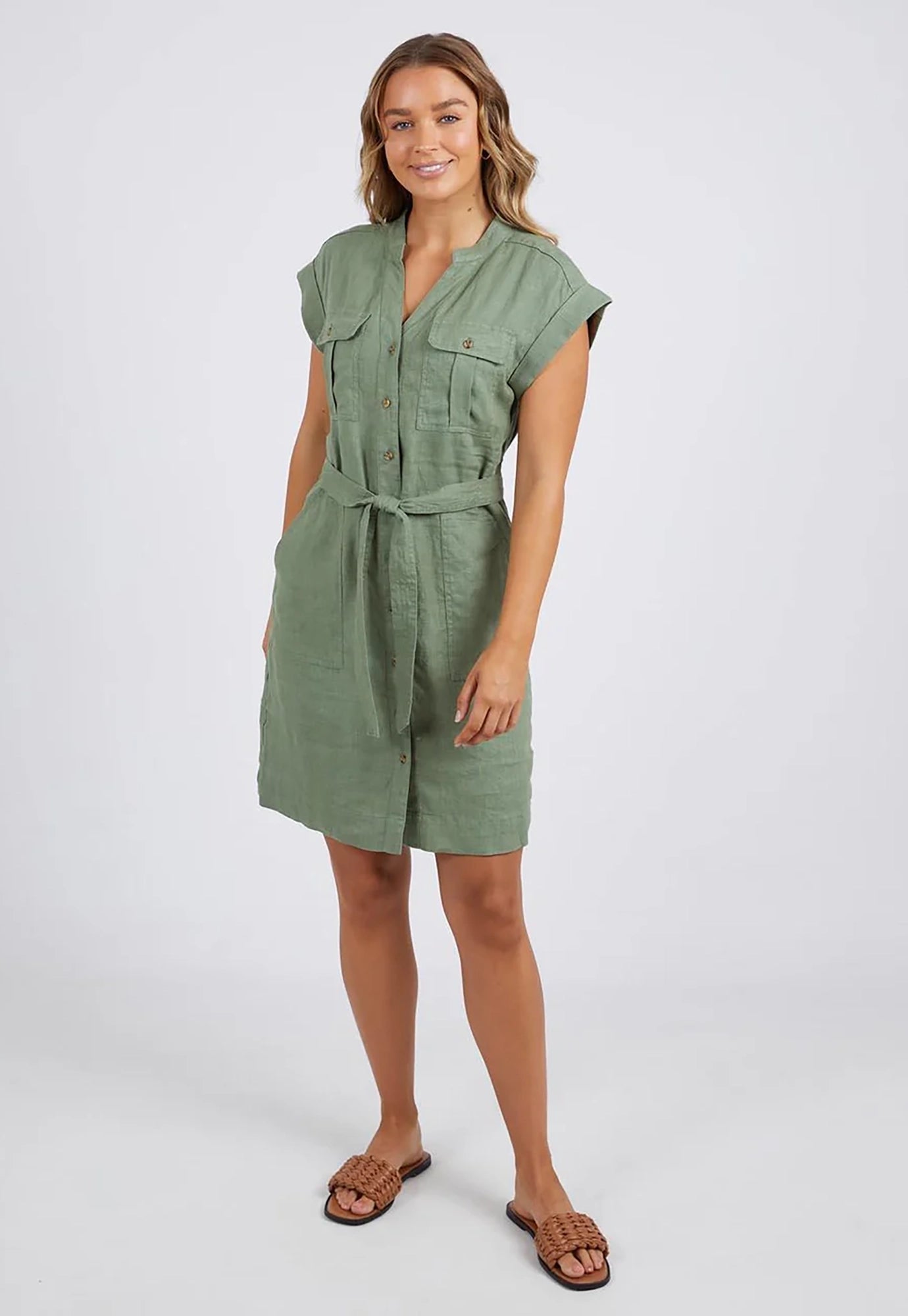 foxwood - harlow dress linen - khaki