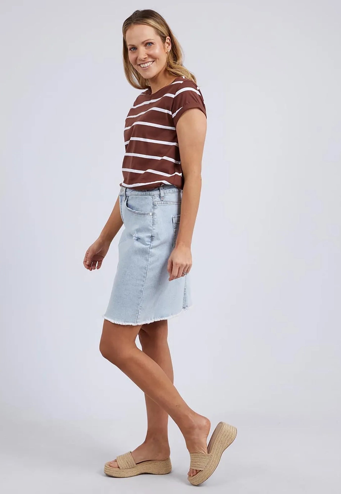 foxwood - manly tee - choc/white stripe
