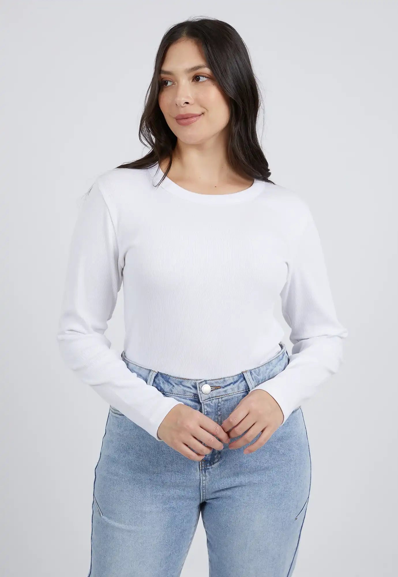 foxwood - scoop long sleeve rib top - white