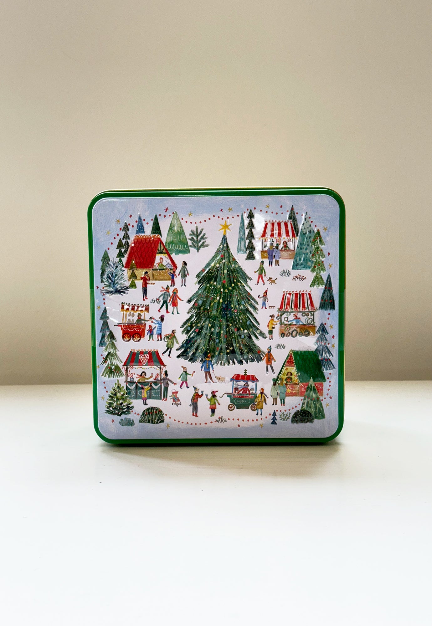 xmas village market embossed biscuit tin