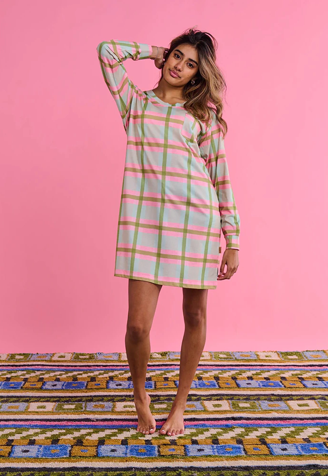 kip&co - pistachio tartan cotton long sleeve nightie