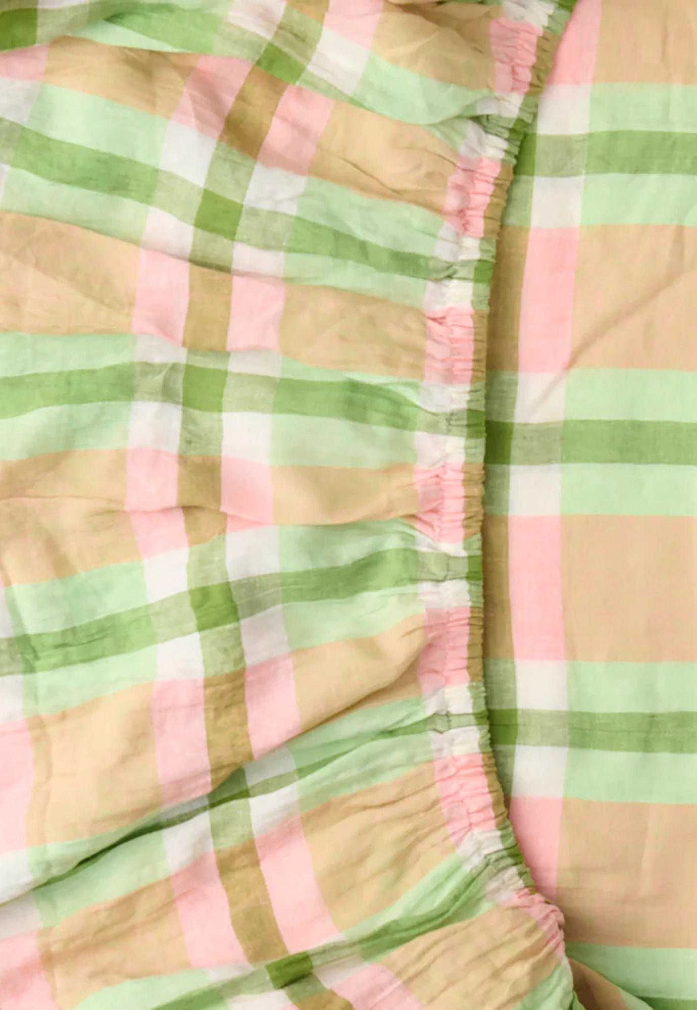 kip&co - pistachio tartan linen fitted sheet