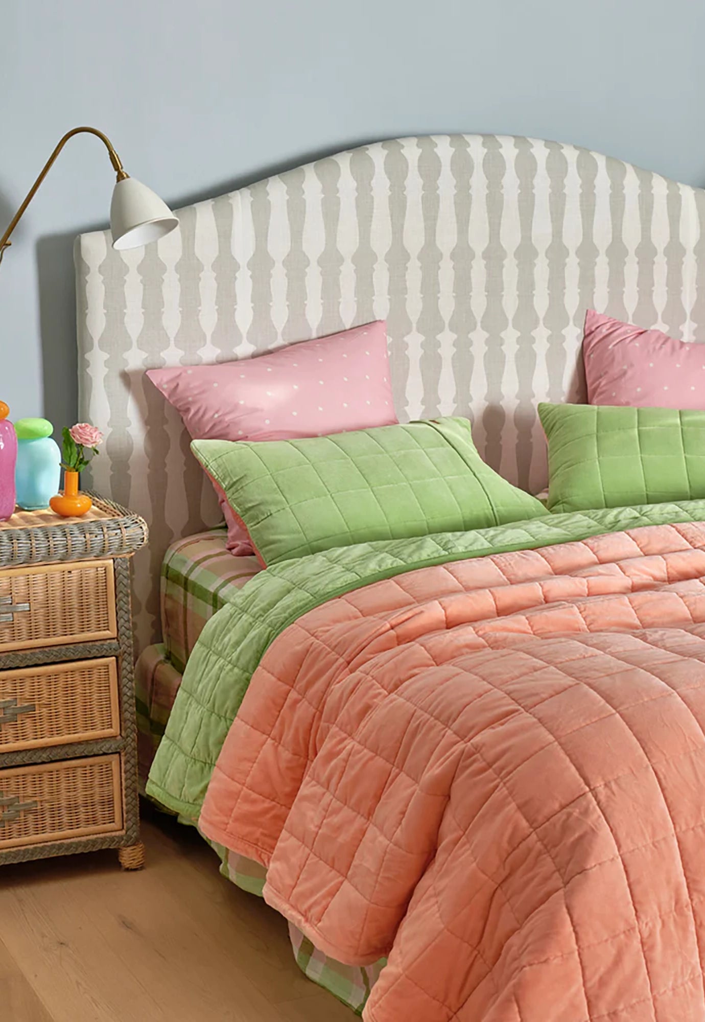 kip&co - pistachio tartan linen fitted sheet