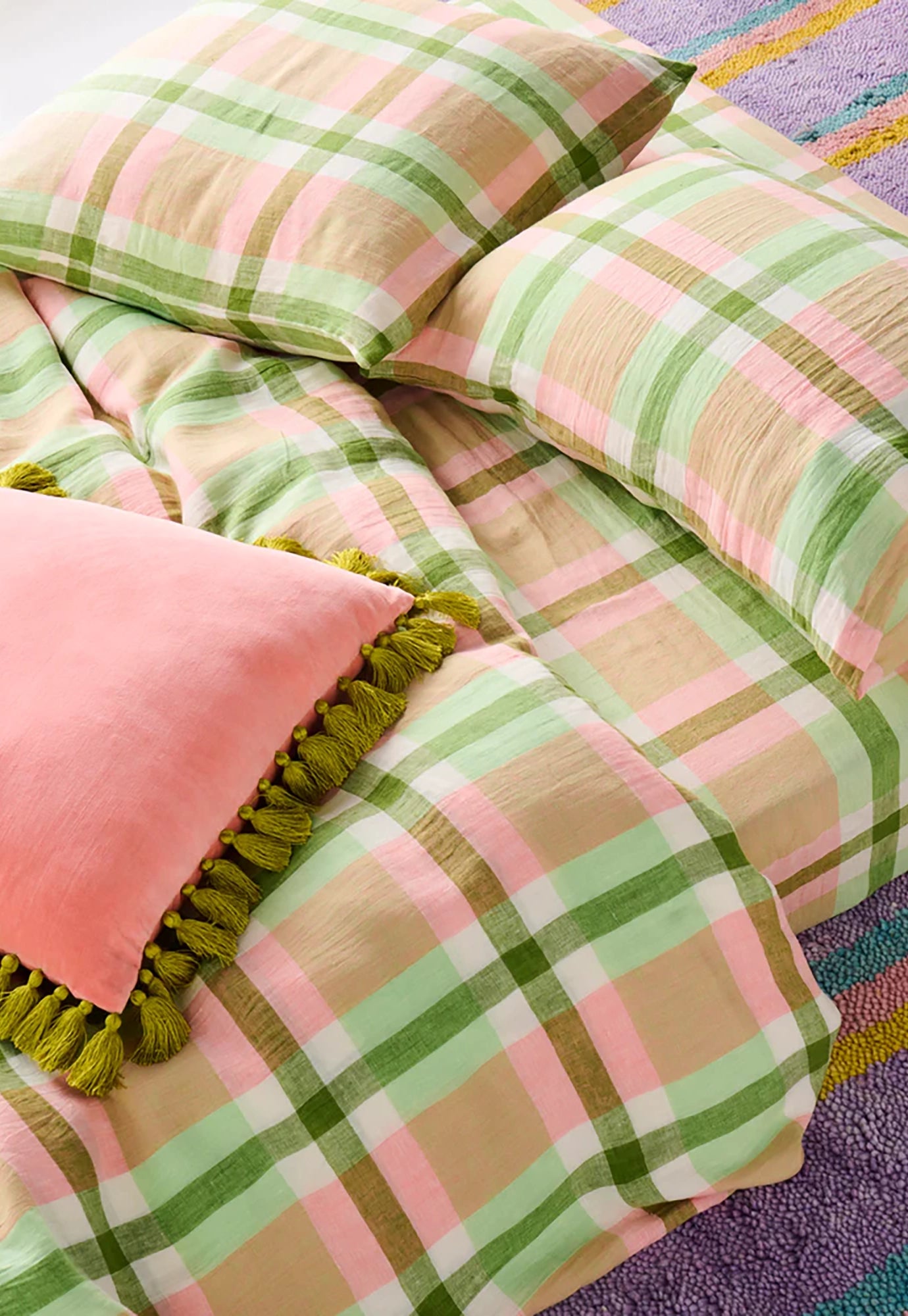 kip&co - pistachio tartan linen pillowcase 2P set
