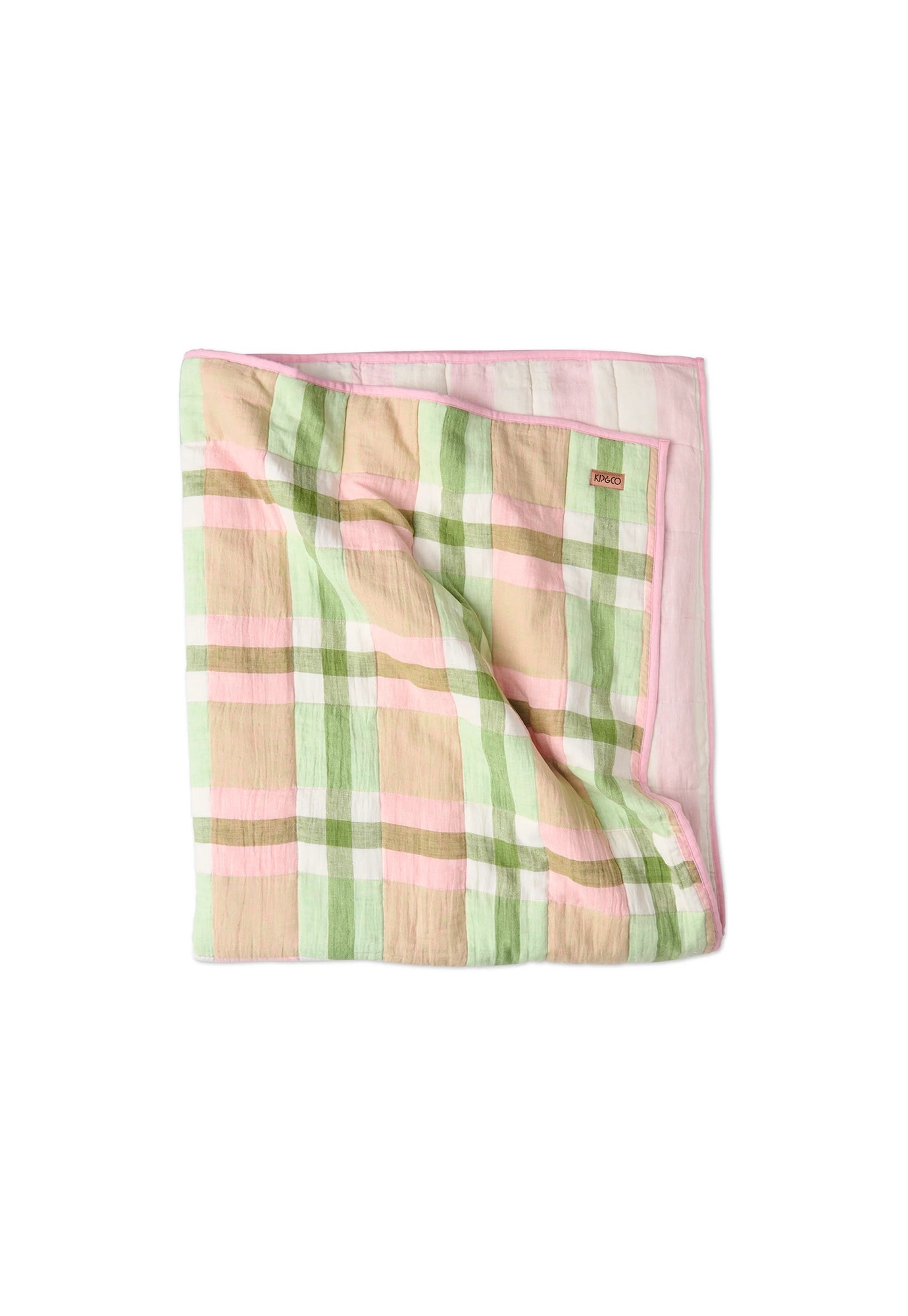 kip&co - pistachio tartan reversible linen quilted bedspread