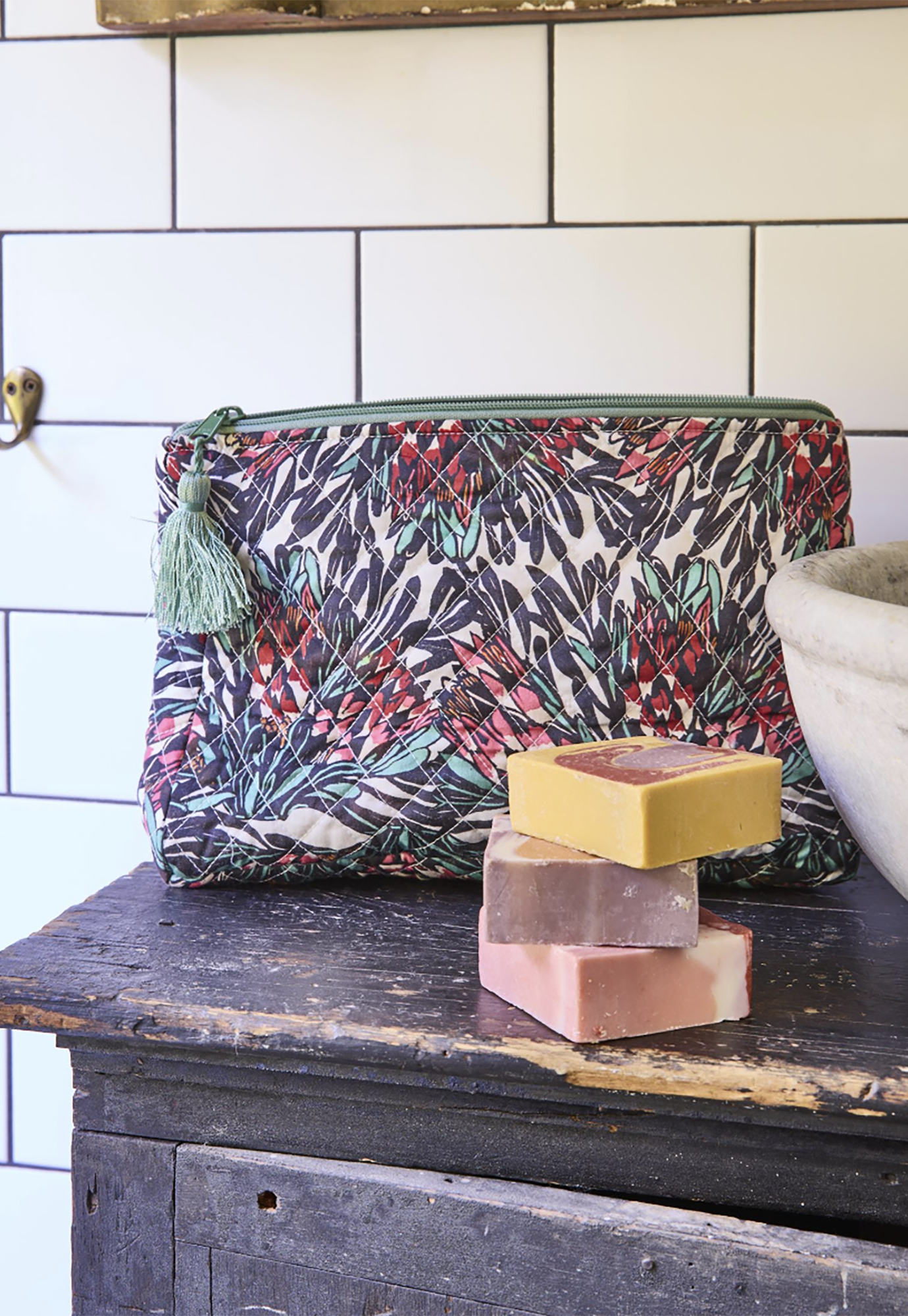 kip&co x margaret preston - protea party quilted toiletry purse