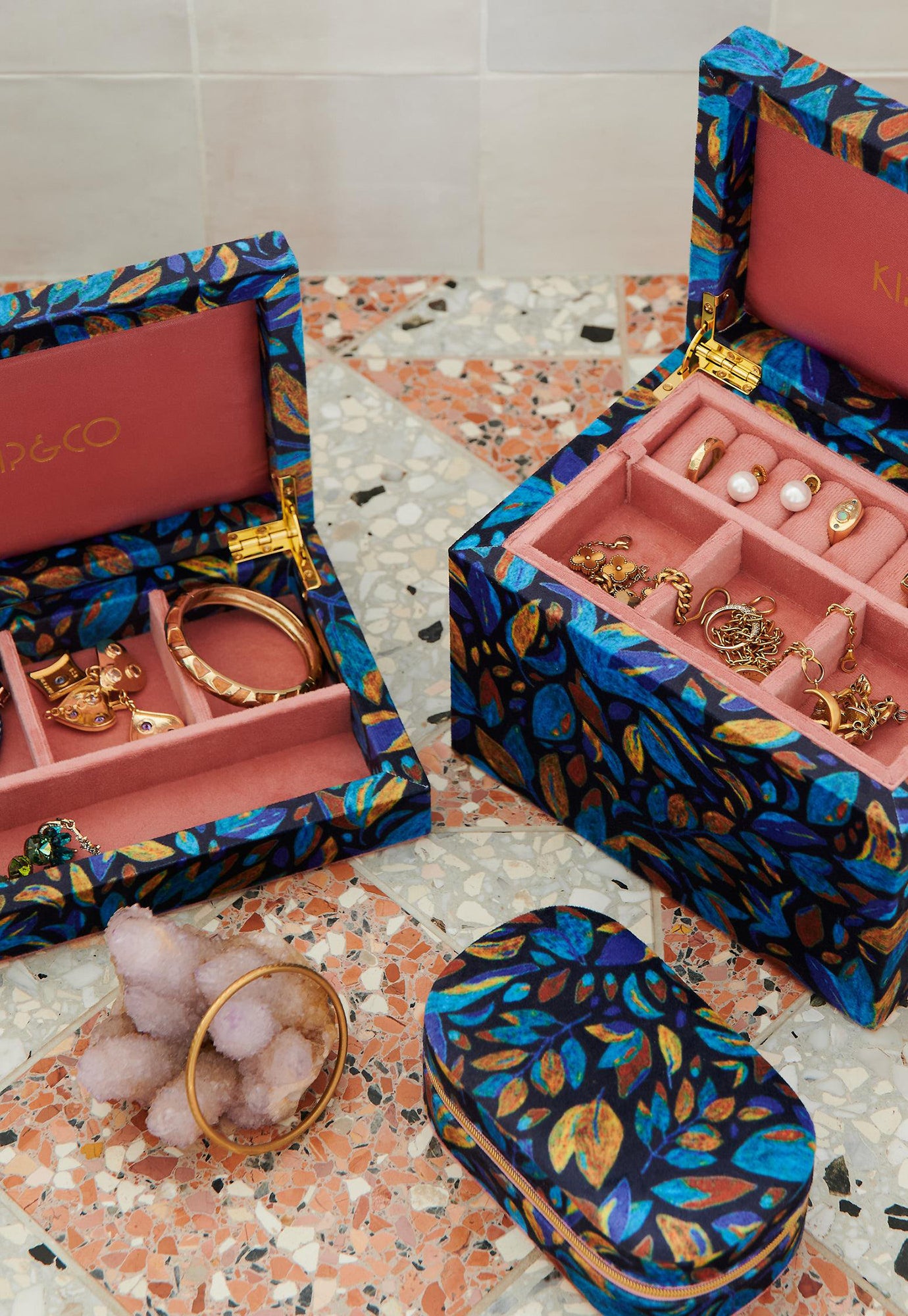 kip&co - fallen leaves velvet jewellery box