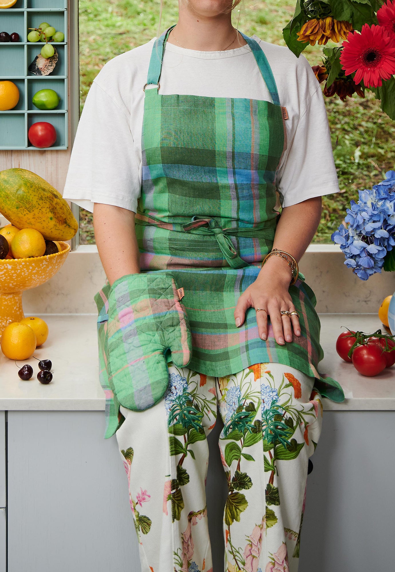 kip&co - jewel of the nile tartan linen apron