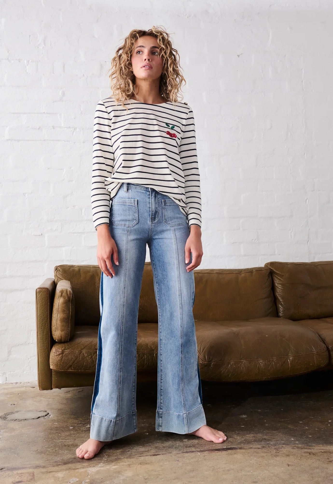 kireina - erin top cherry - white with navy stripe