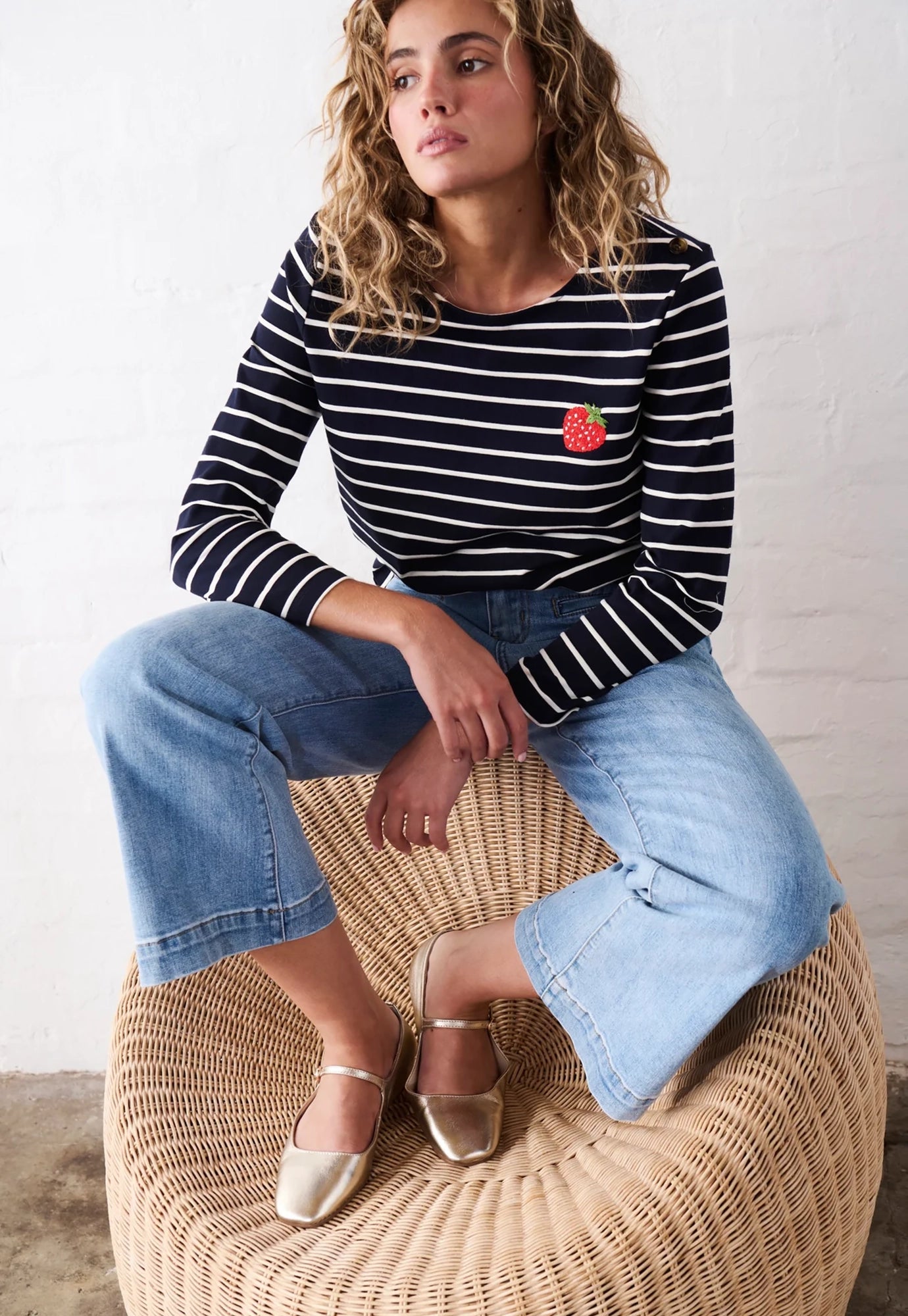 kireina - erin top strawberry - navy with white stripe