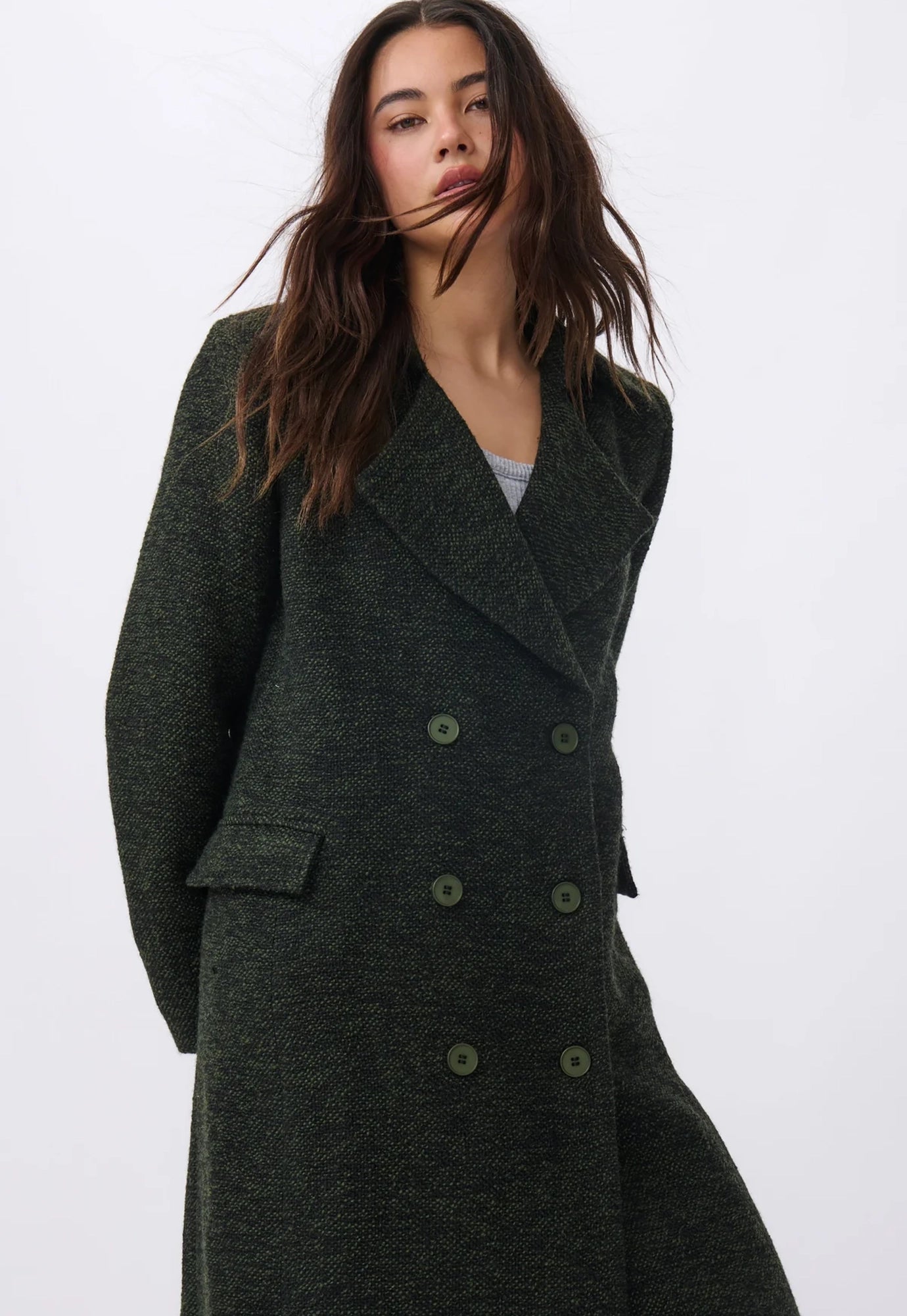 kireina - etta coat - green & black