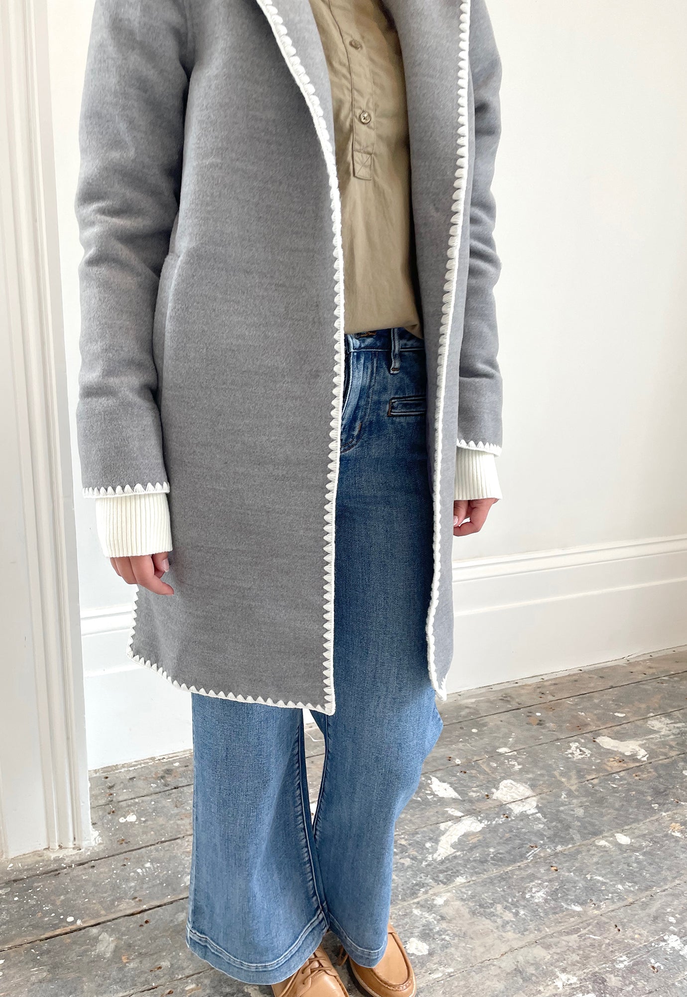 kireina - rye blanket stitch coat - grey