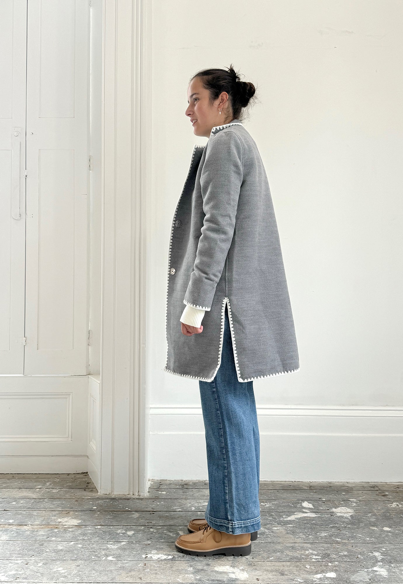 kireina - rye blanket stitch coat - grey
