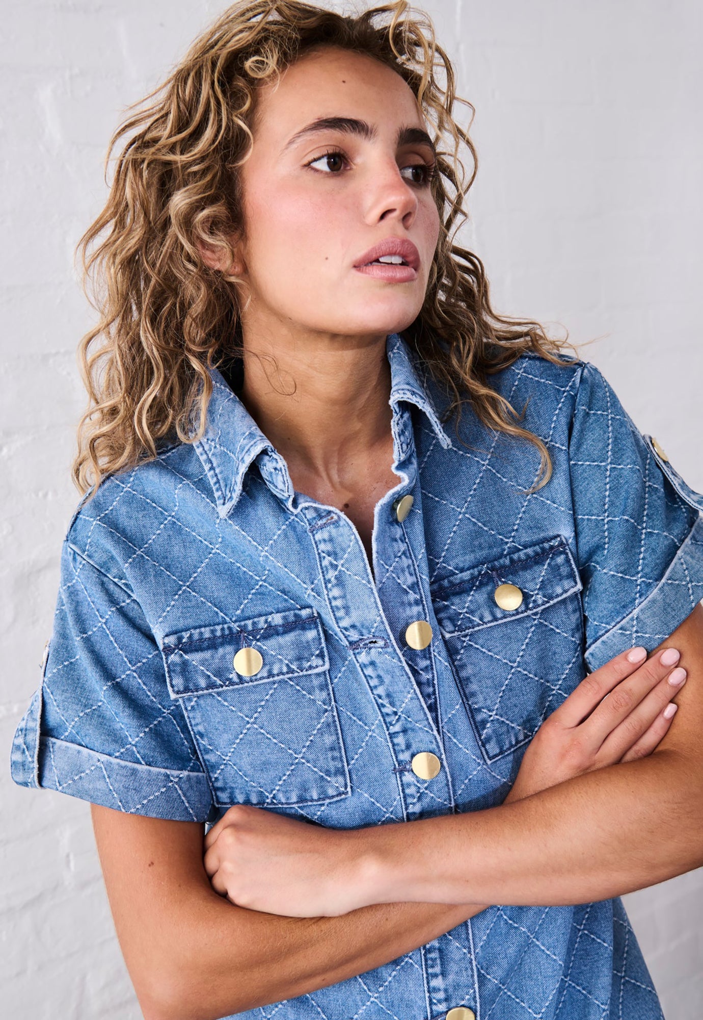 kireina - simone dress check stitch - 70's blue