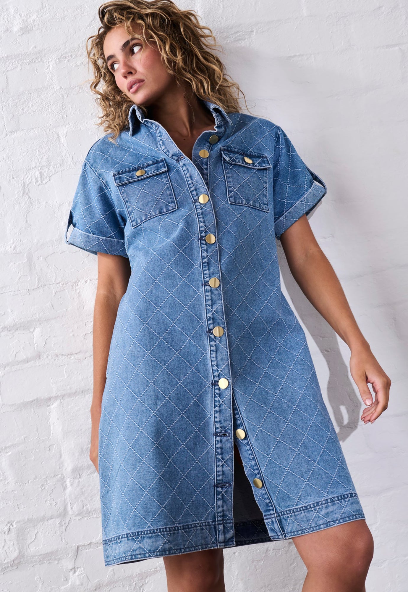 kireina - simone dress check stitch - 70's blue