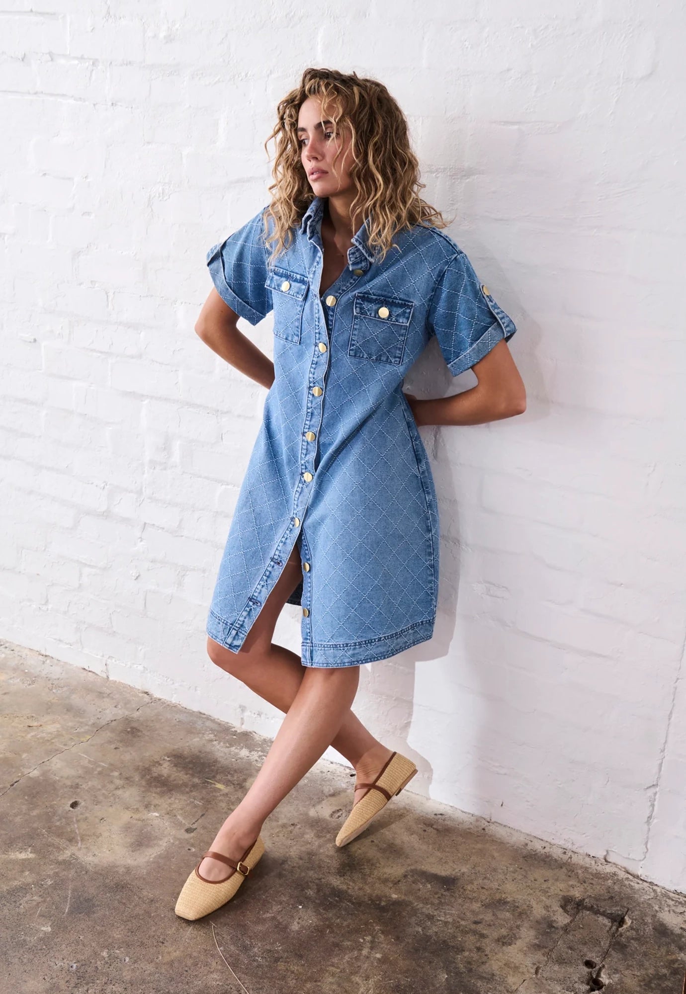 kireina - simone dress check stitch - 70's blue