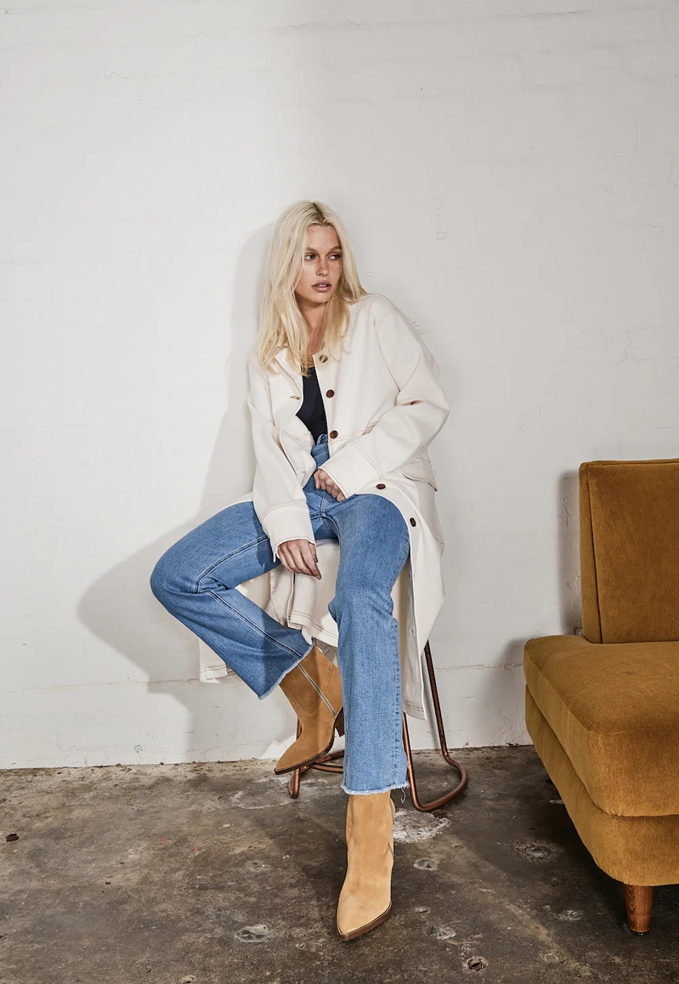 kireina - vacay jean - raw hem - 70's blue