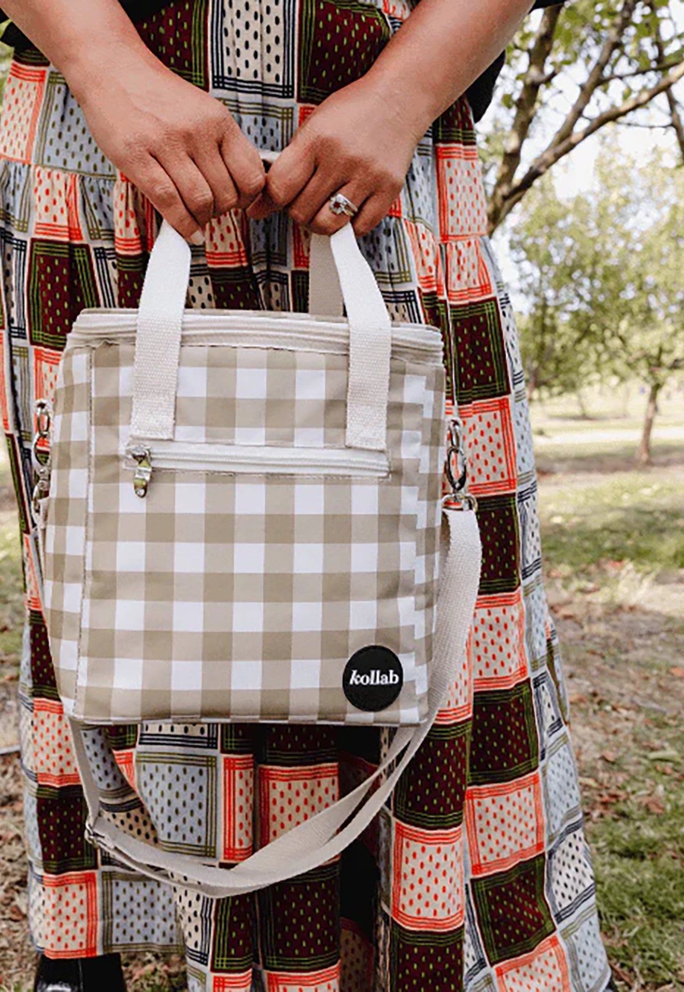 kollab - holiday mini cooler - olive check