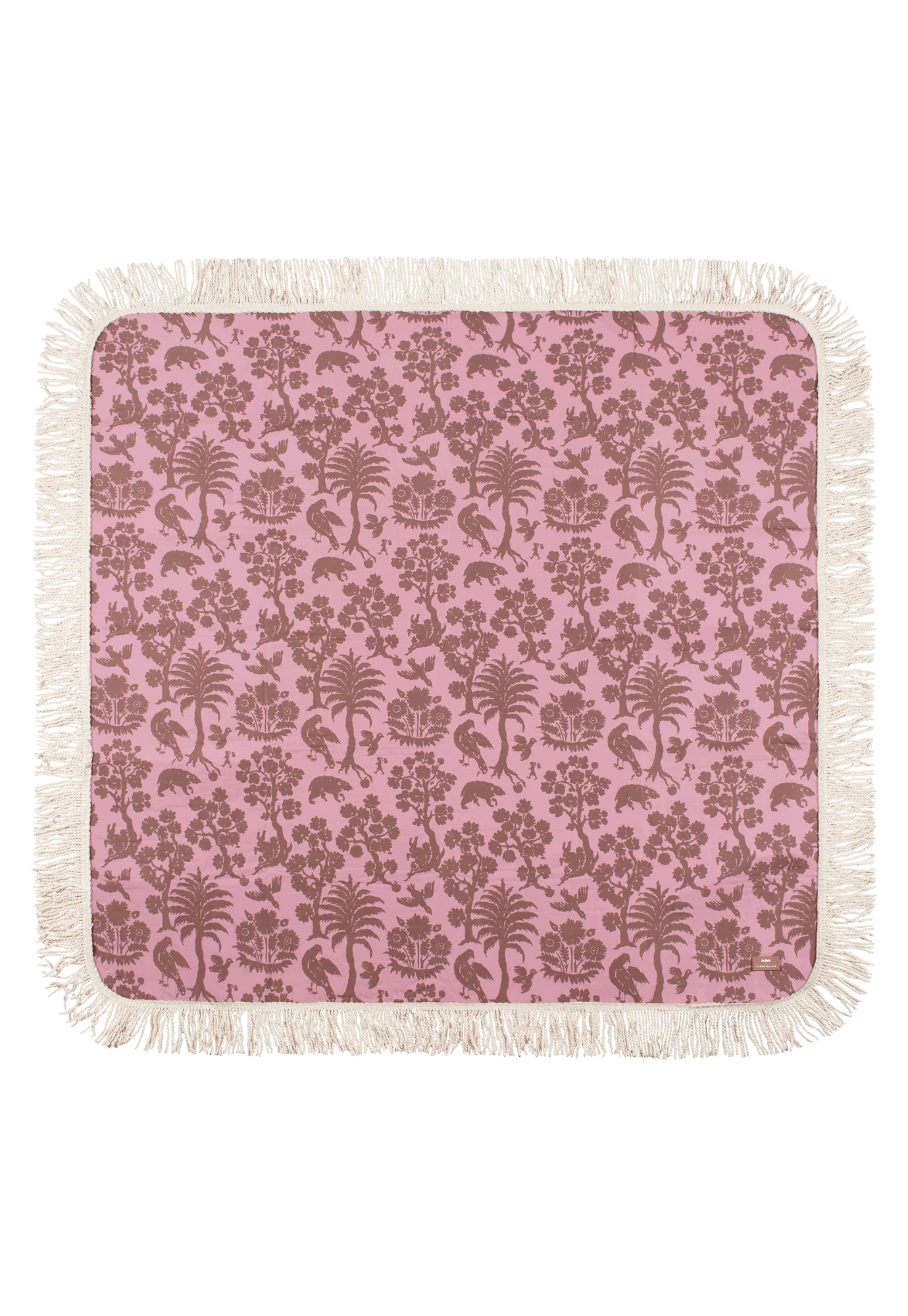 fringed picnic mat kollab x karen walker animal kingdom laid out on the grass