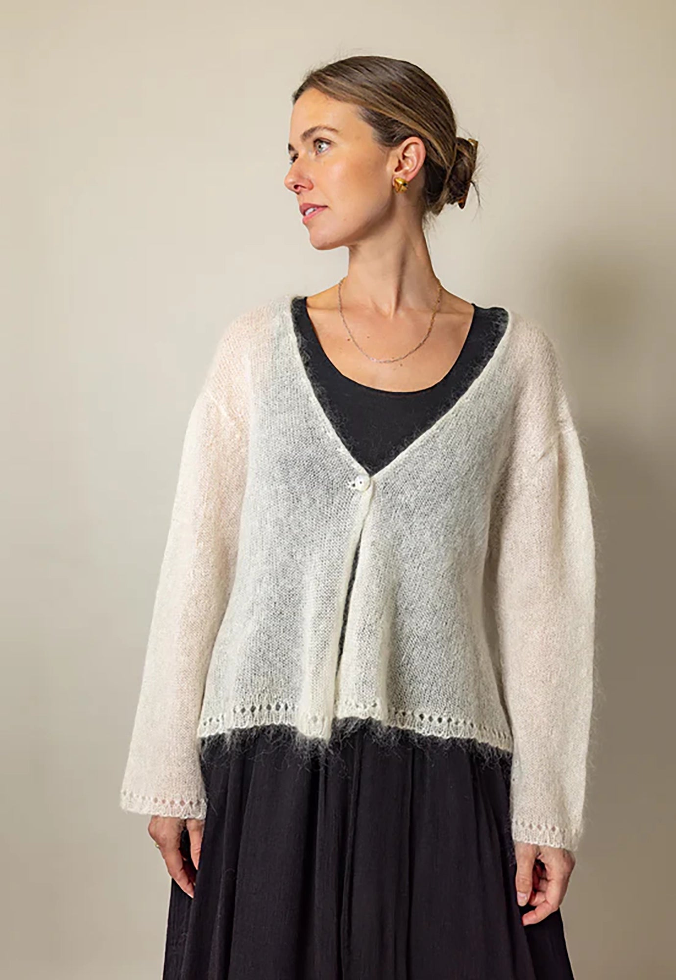 luna gallery - mohair lace trim cardi - froth