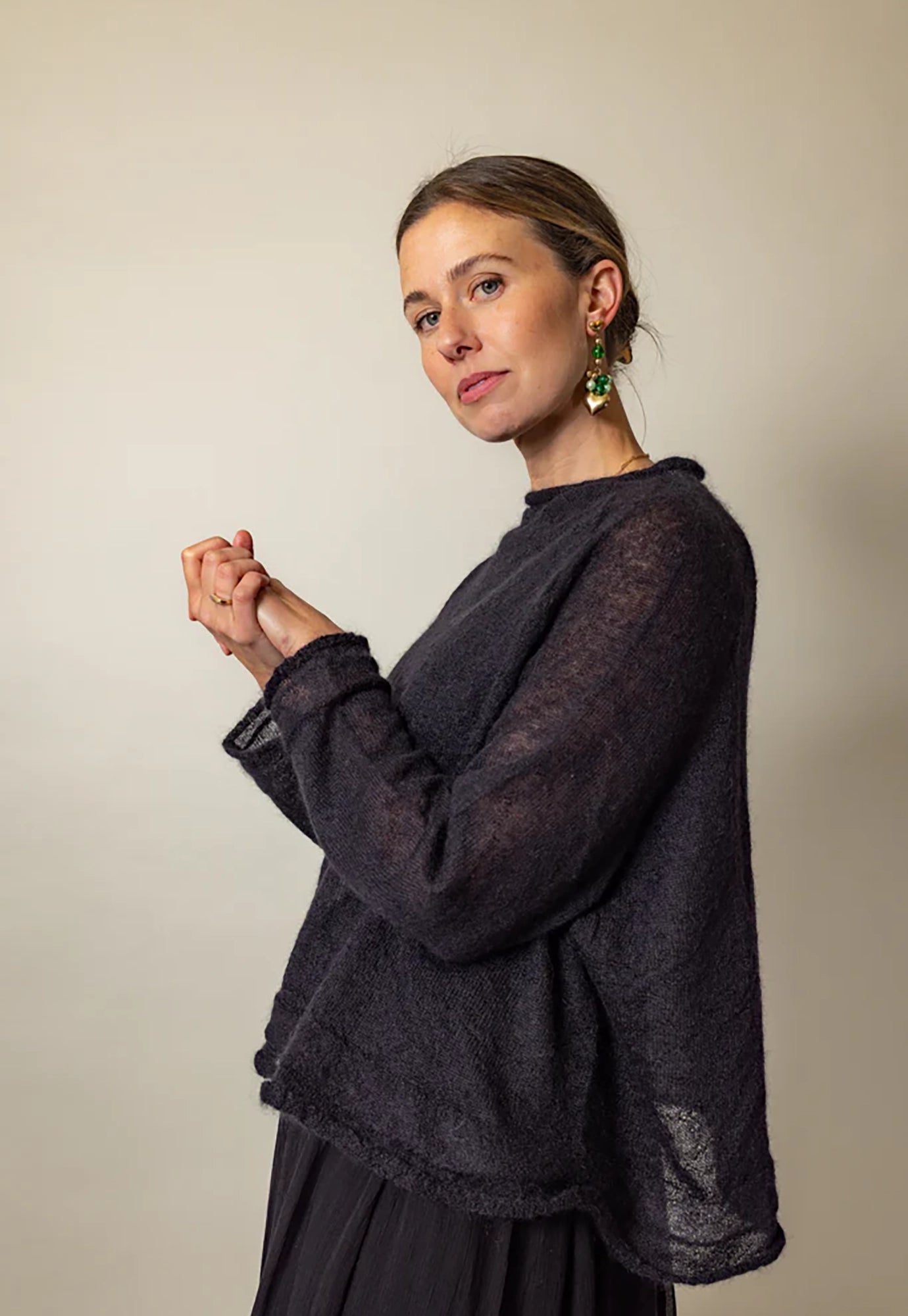 luna gallery - mohair raglan sheer crop sweater - one size