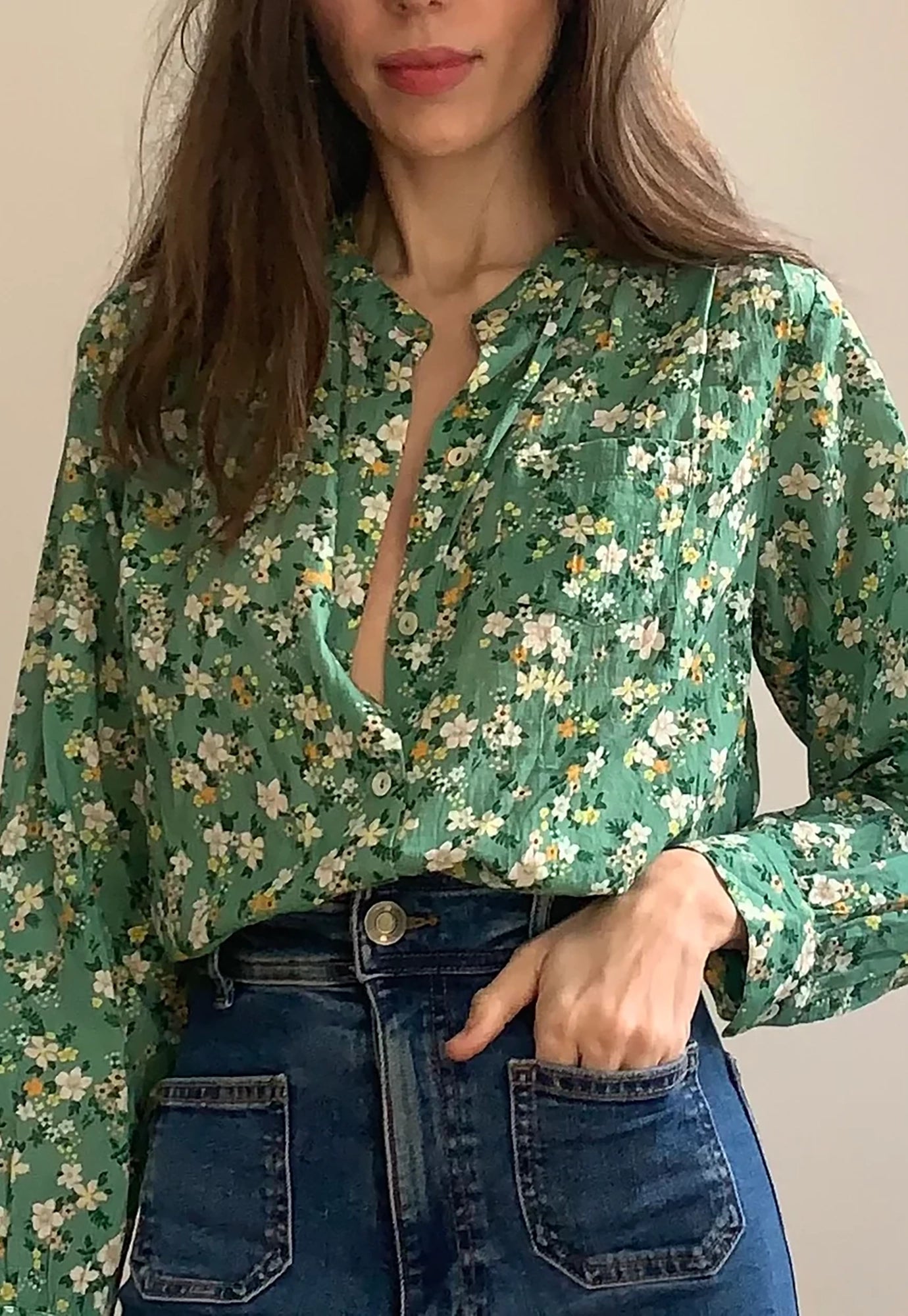 marie louise de monterey - ami blouse - green floral