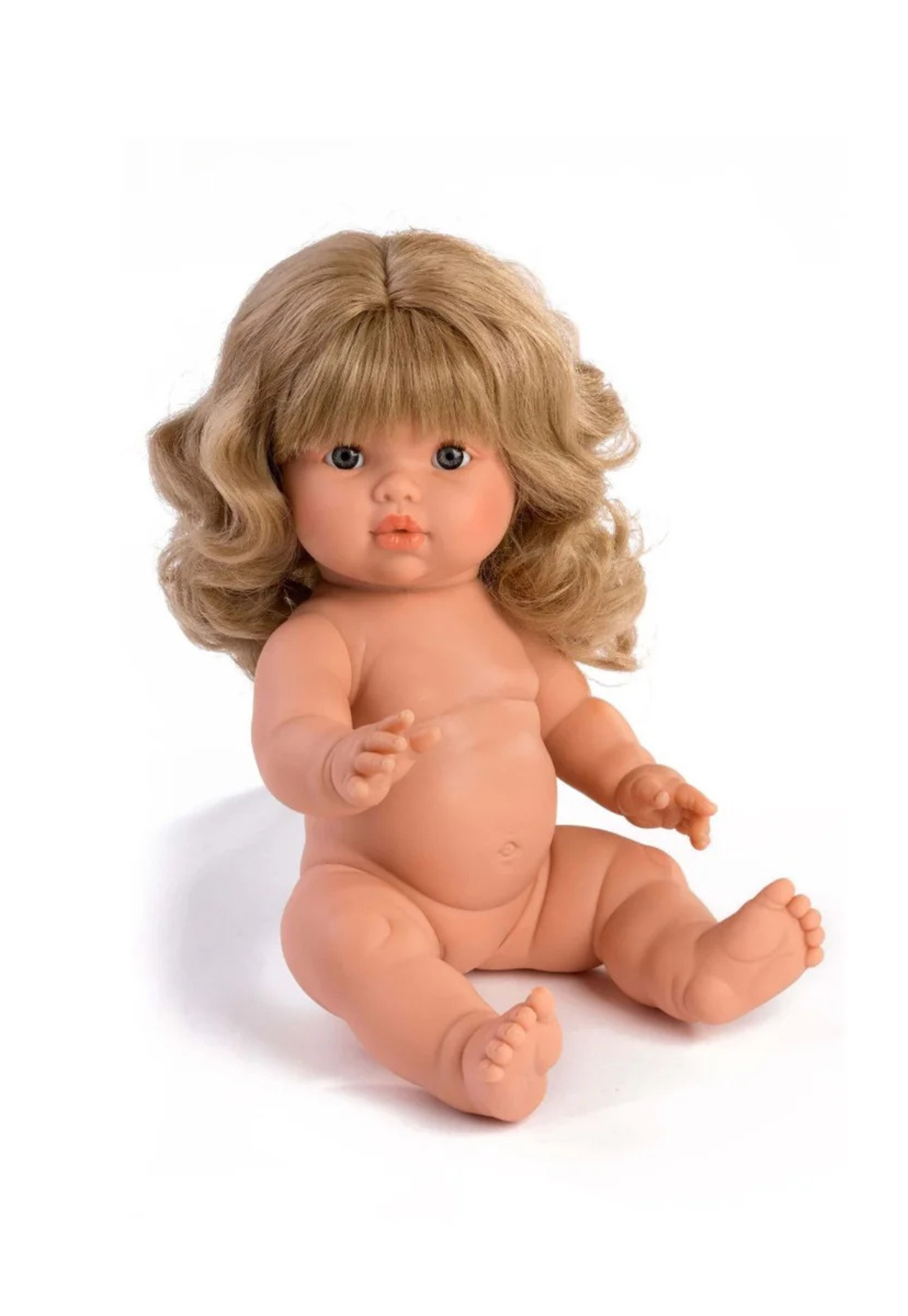close up of mini coletos kate doll showing high-quality phthalate-free vinyl skin and lifelike features