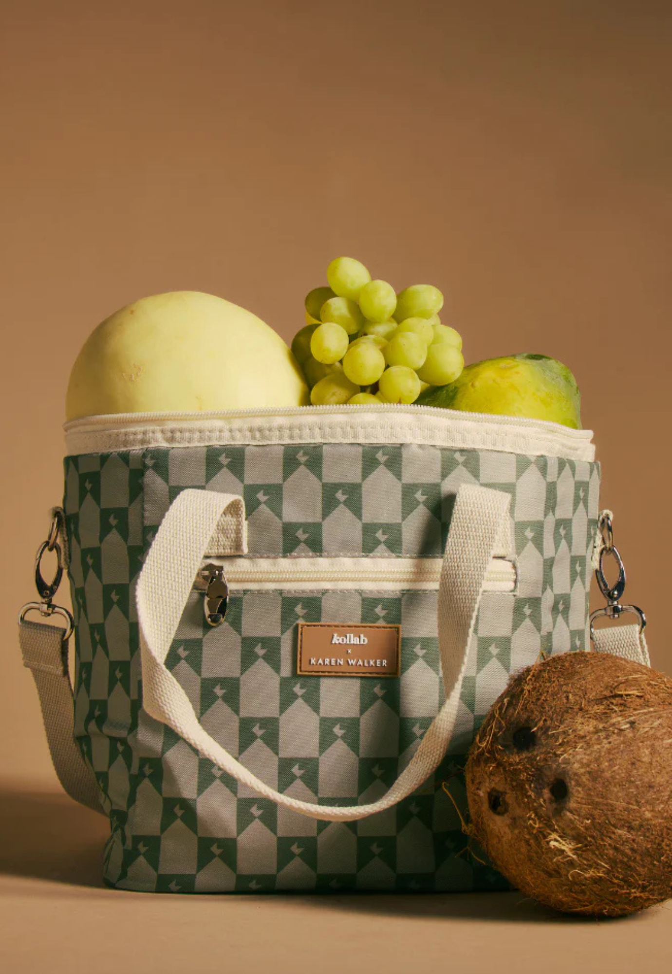 mini cooler kollab x karen walker sage monogram styled full of food