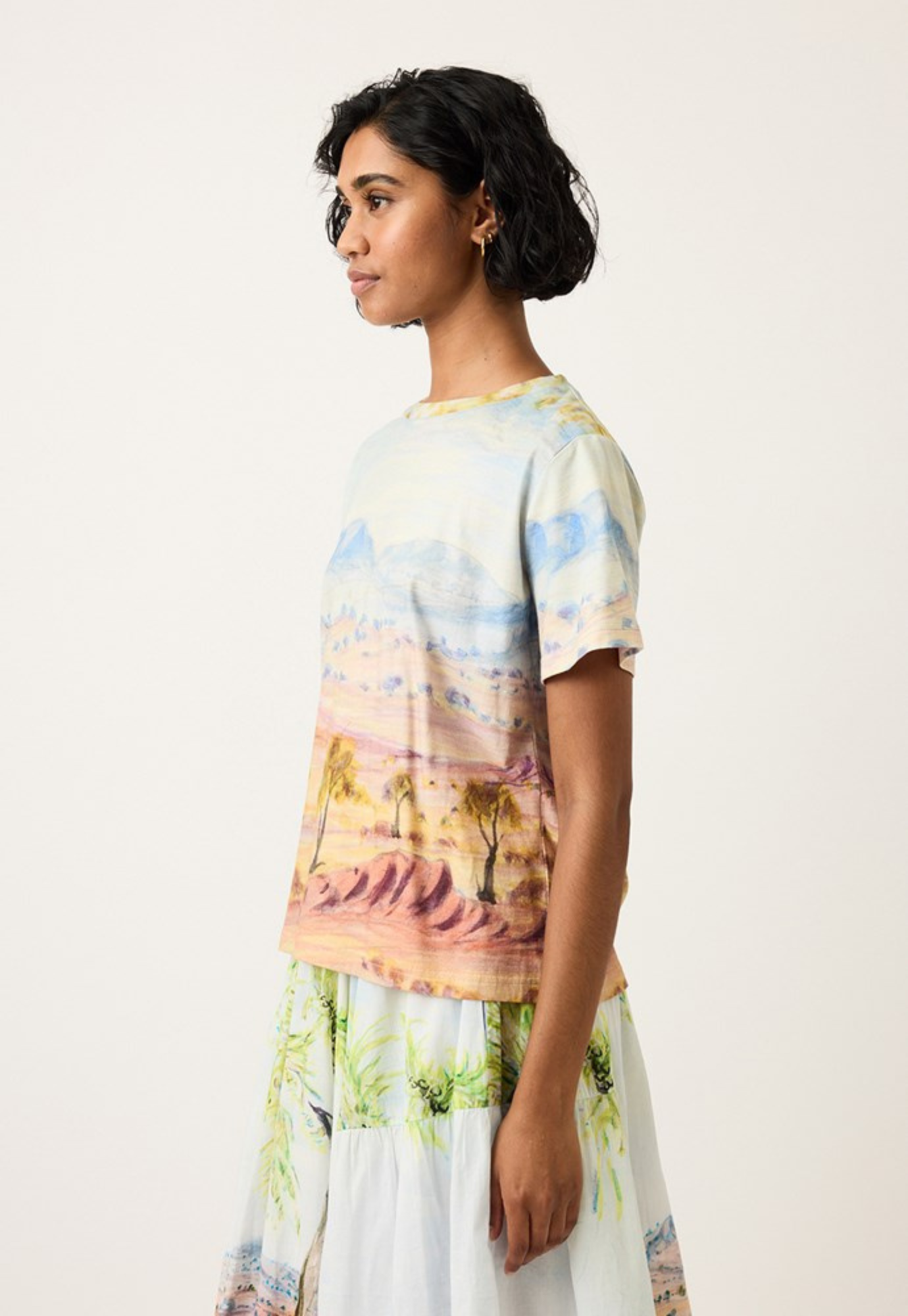 nancybird apollo tee tjoritja side view showing straight cut and casual drape