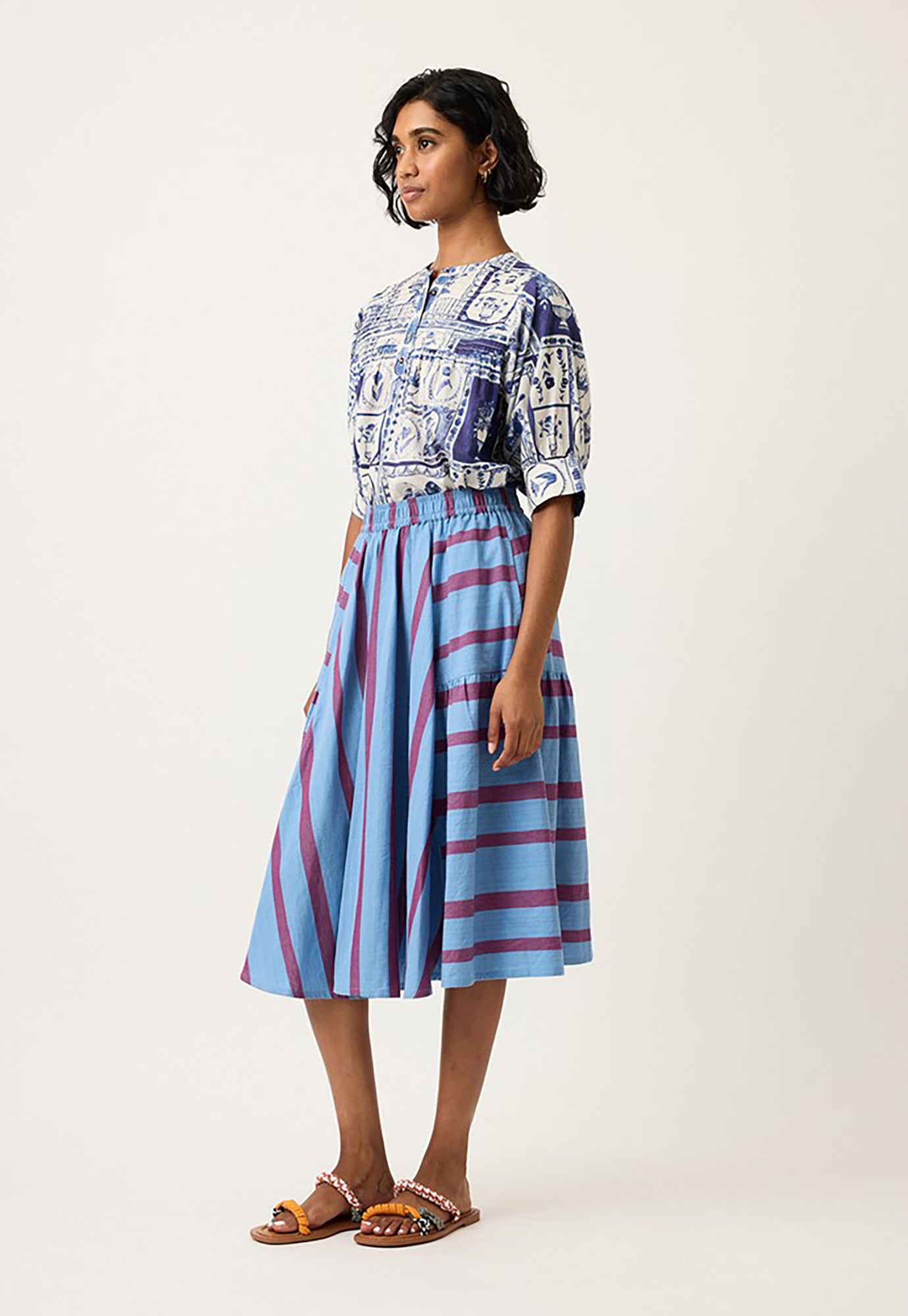 nancybird - eula skirt - raspberry stripe