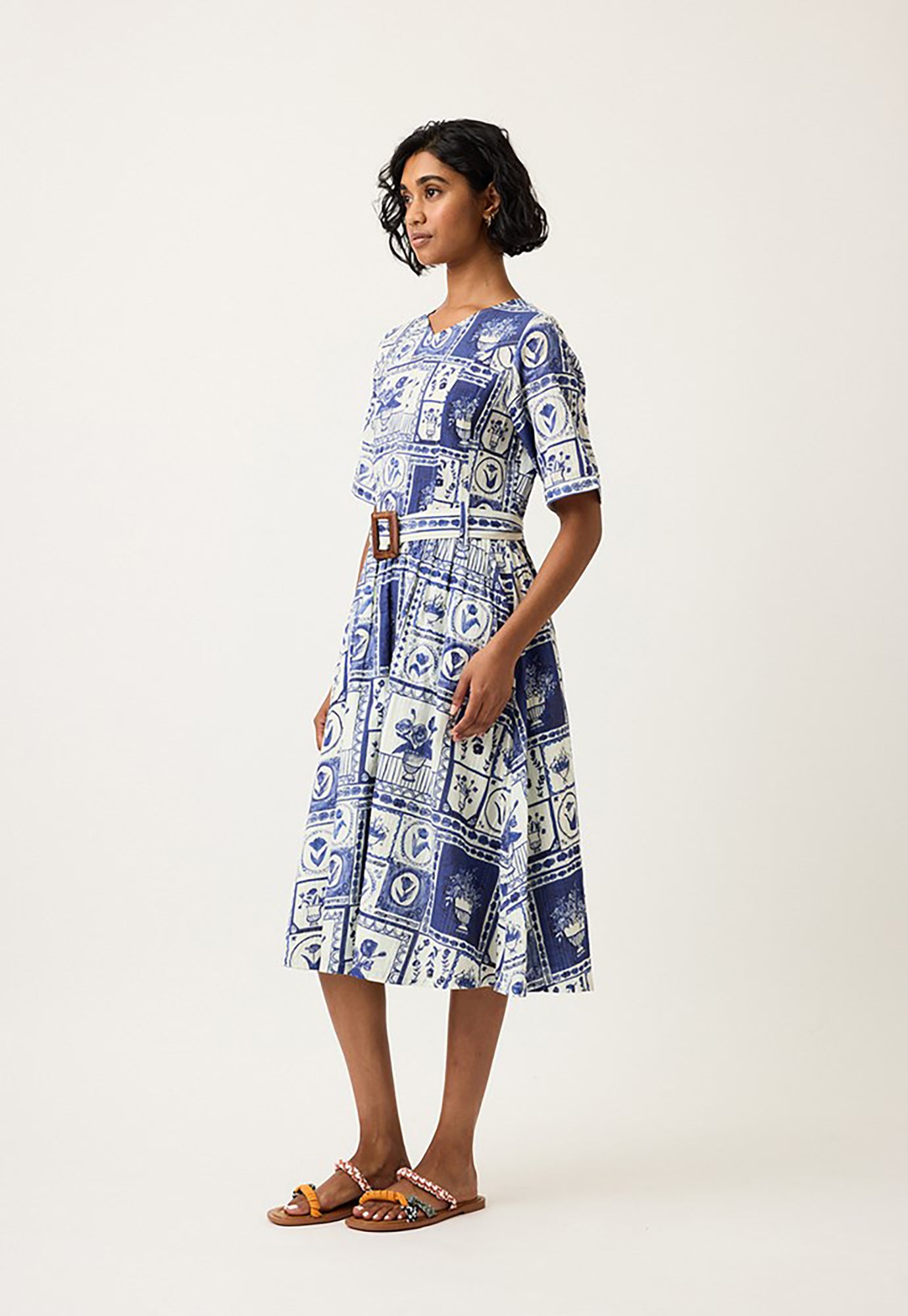 nancybird - mona short sleeve dress - lyon tile