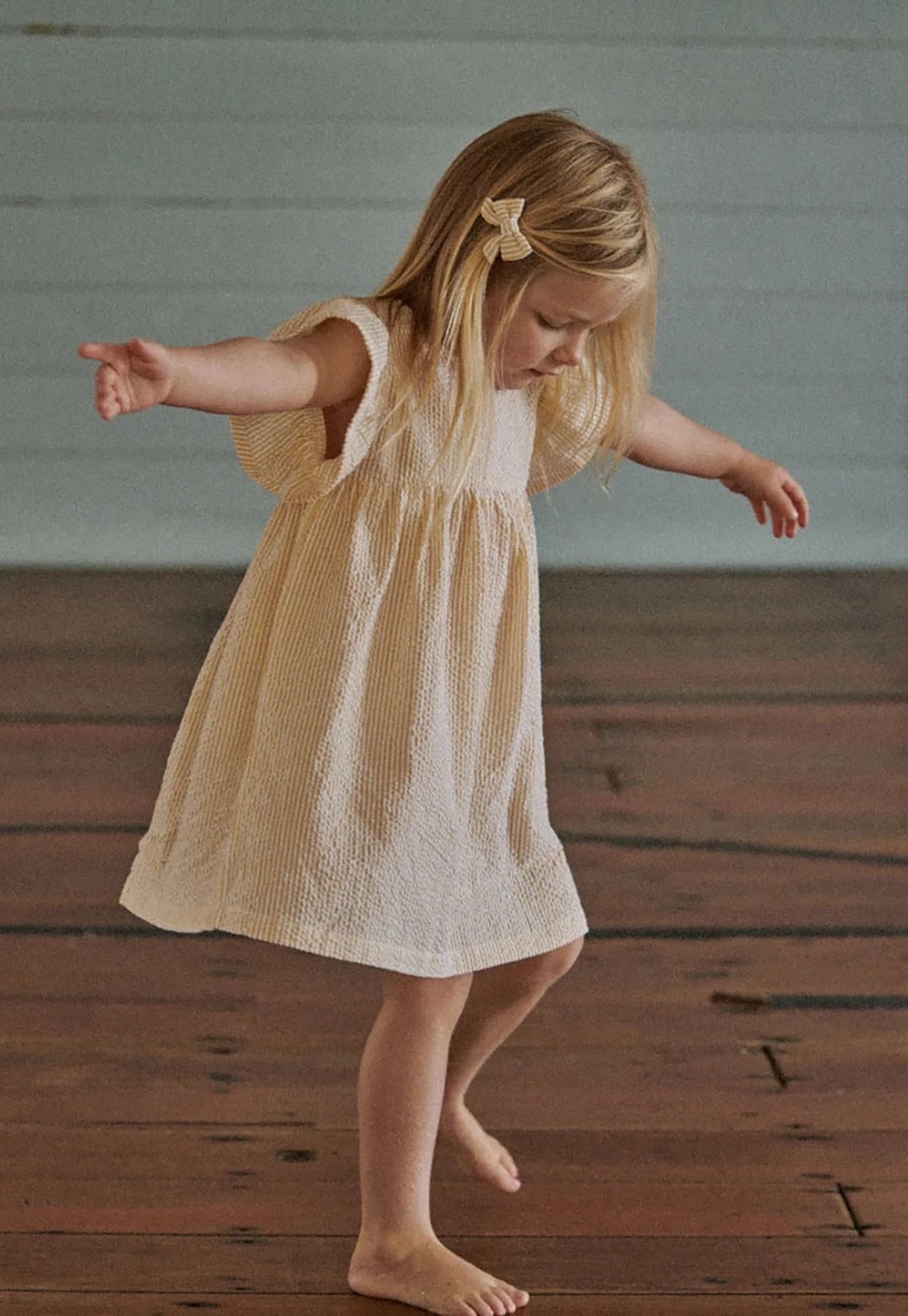 nature baby - bonnie dress - golden stripe